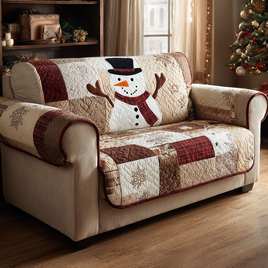 Rustic Snowman Quilted Sofa Cover Christmas Sofa Cover Family Present Ideas