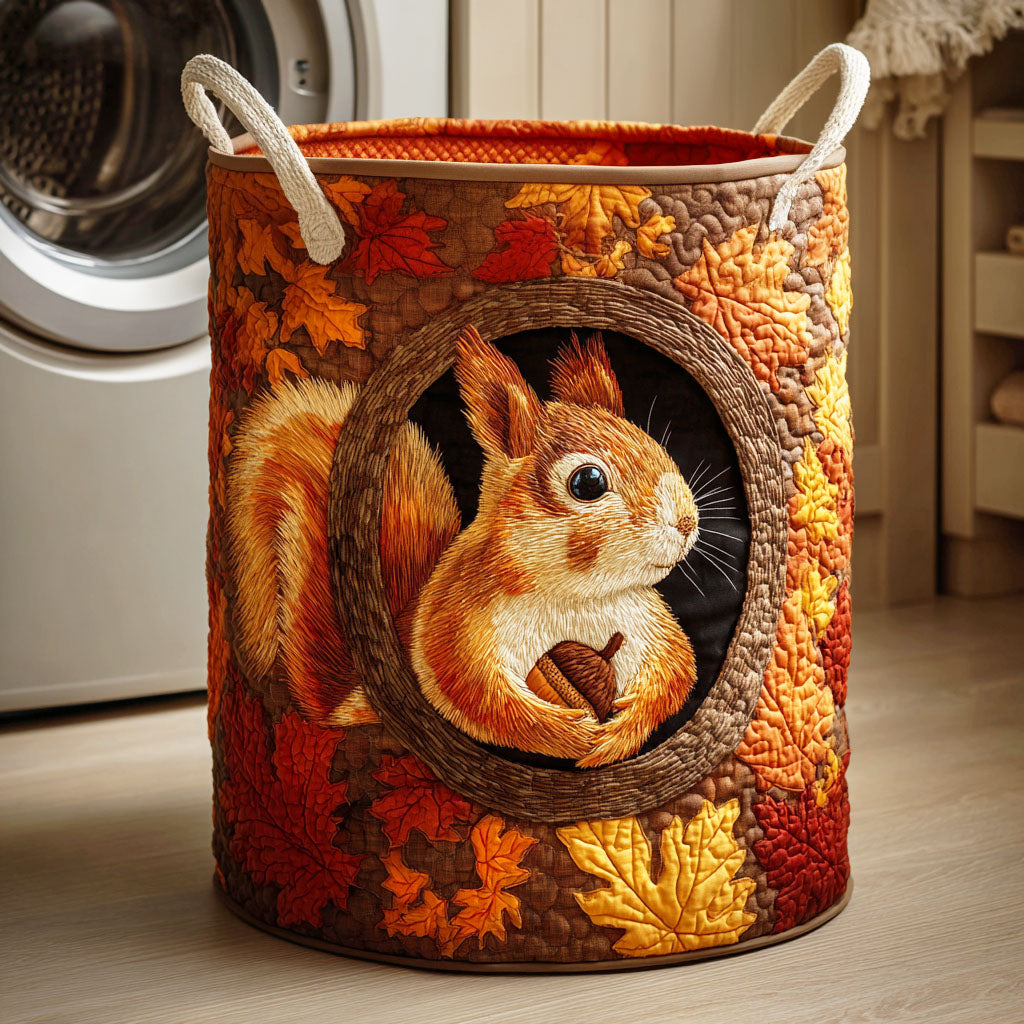 Rustic Squirrel Quilted Laundry Basket Back To School Merch