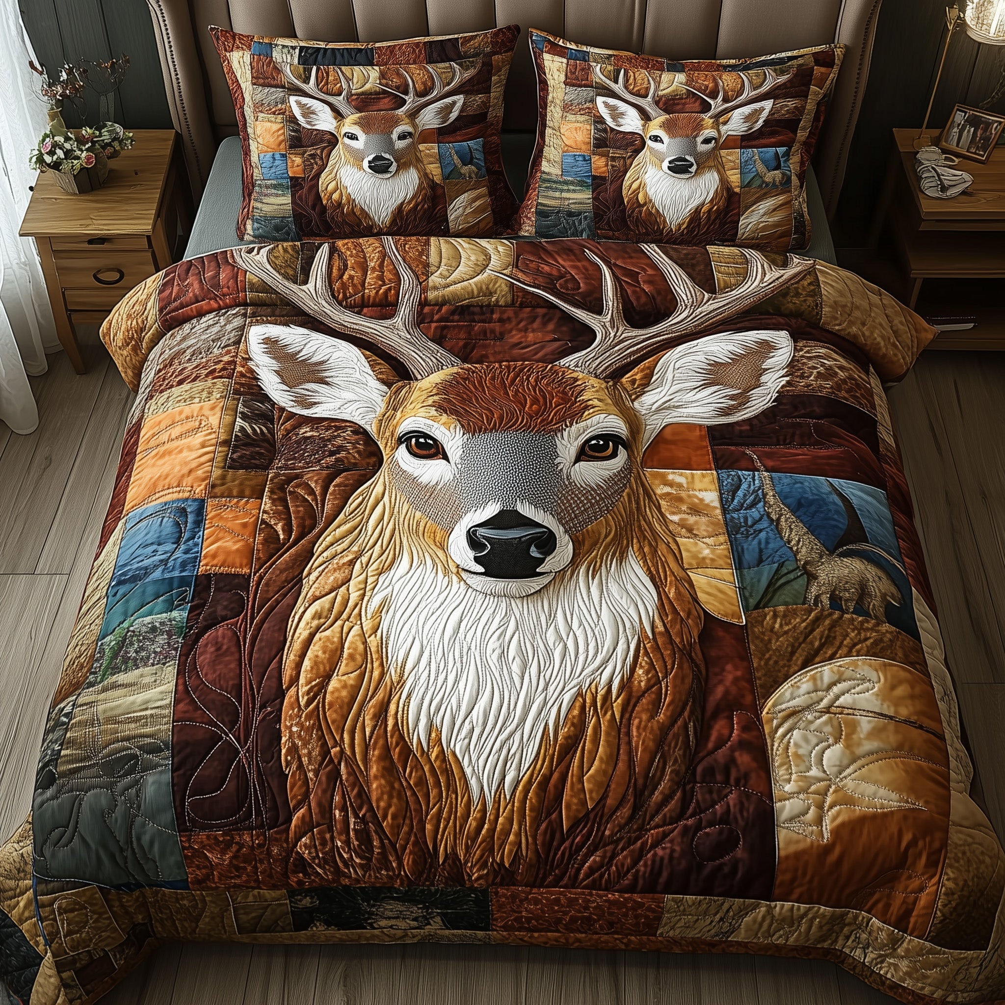 Rustic Stag Quilted Bedding Set Duvet Cover Bed Sheet Christmas Gifts For A Deer Hunter