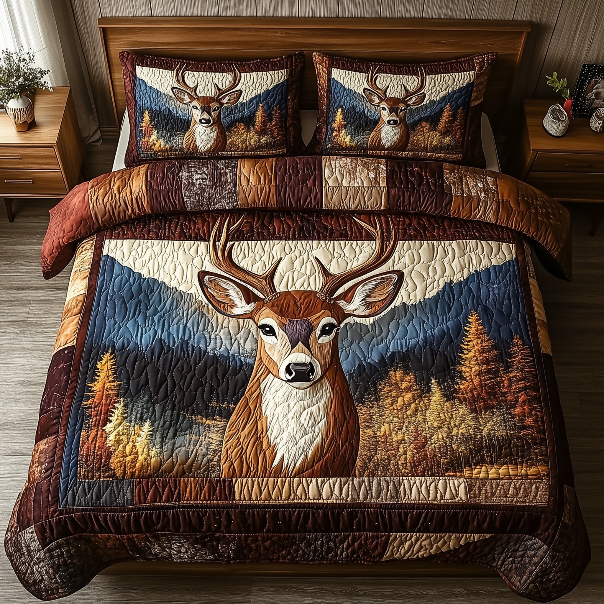 Rustic Stag Quilted Bedding Set Duvet Cover Bed Sheet Christmas Gifts For Deer Hunters