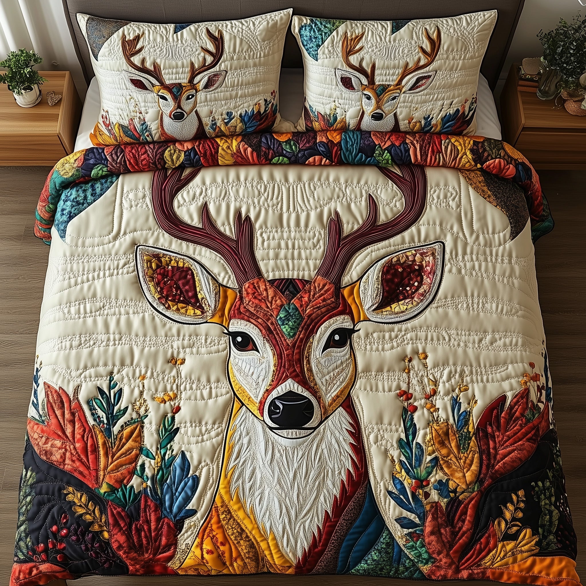 Rustic Stag Quilted Bedding Set Duvet Cover Bed Sheet Christmas Presents For Deer Hunters