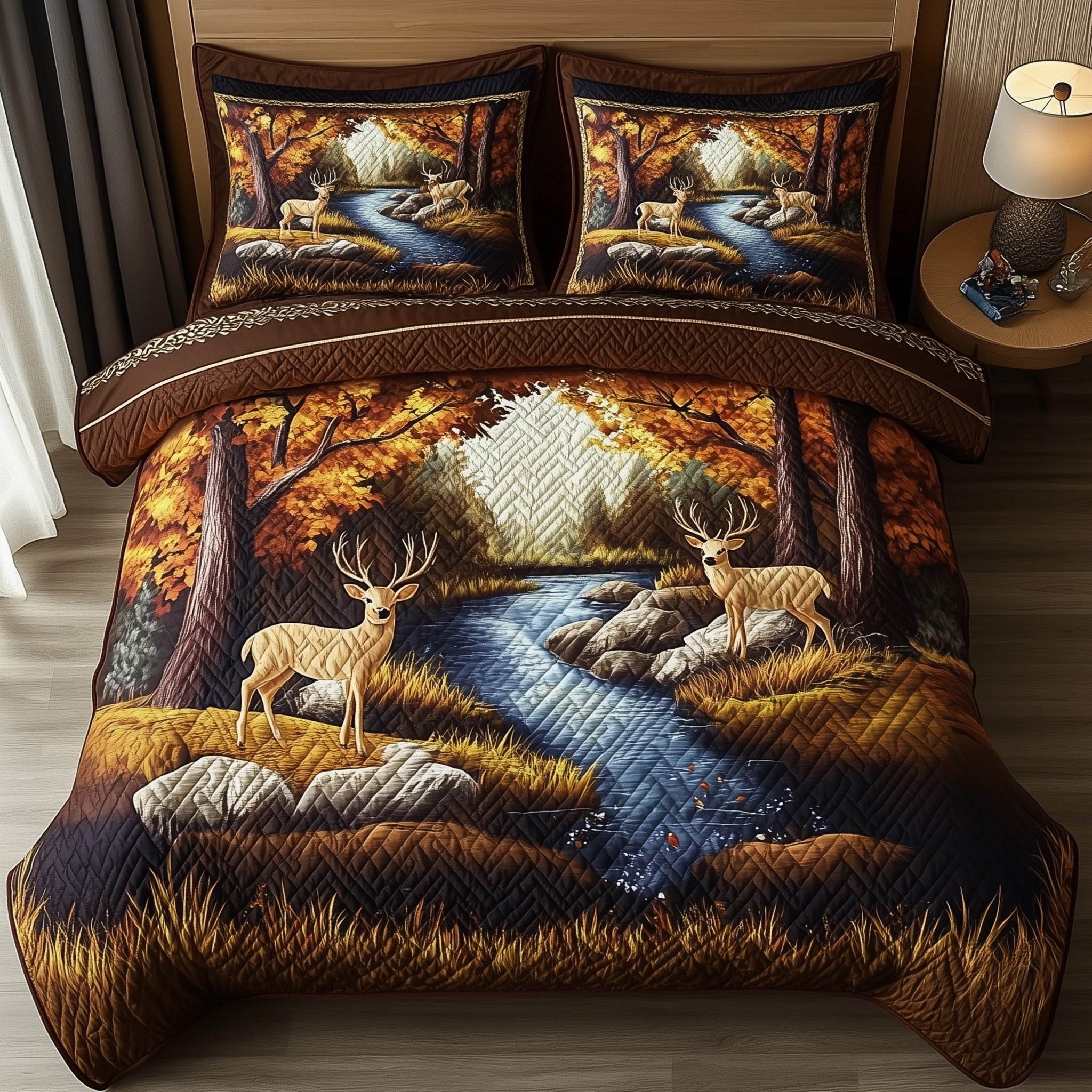 Rustic Stag Quilted Bedding Set Duvet Cover Bed Sheet Cool Gifts For Deer Hunters