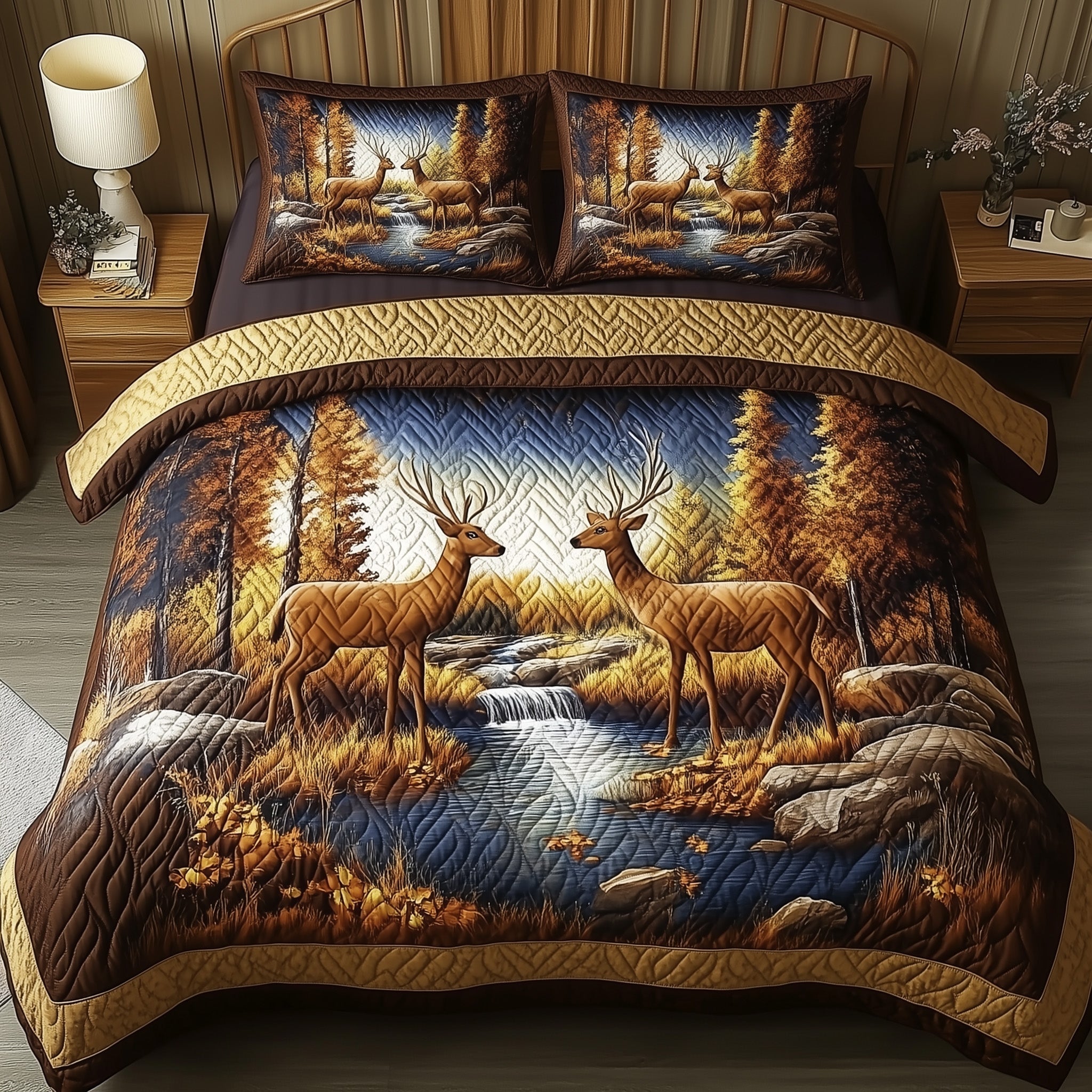 Rustic Stag Quilted Bedding Set Duvet Cover Bed Sheet Deer Gifts For Brothers