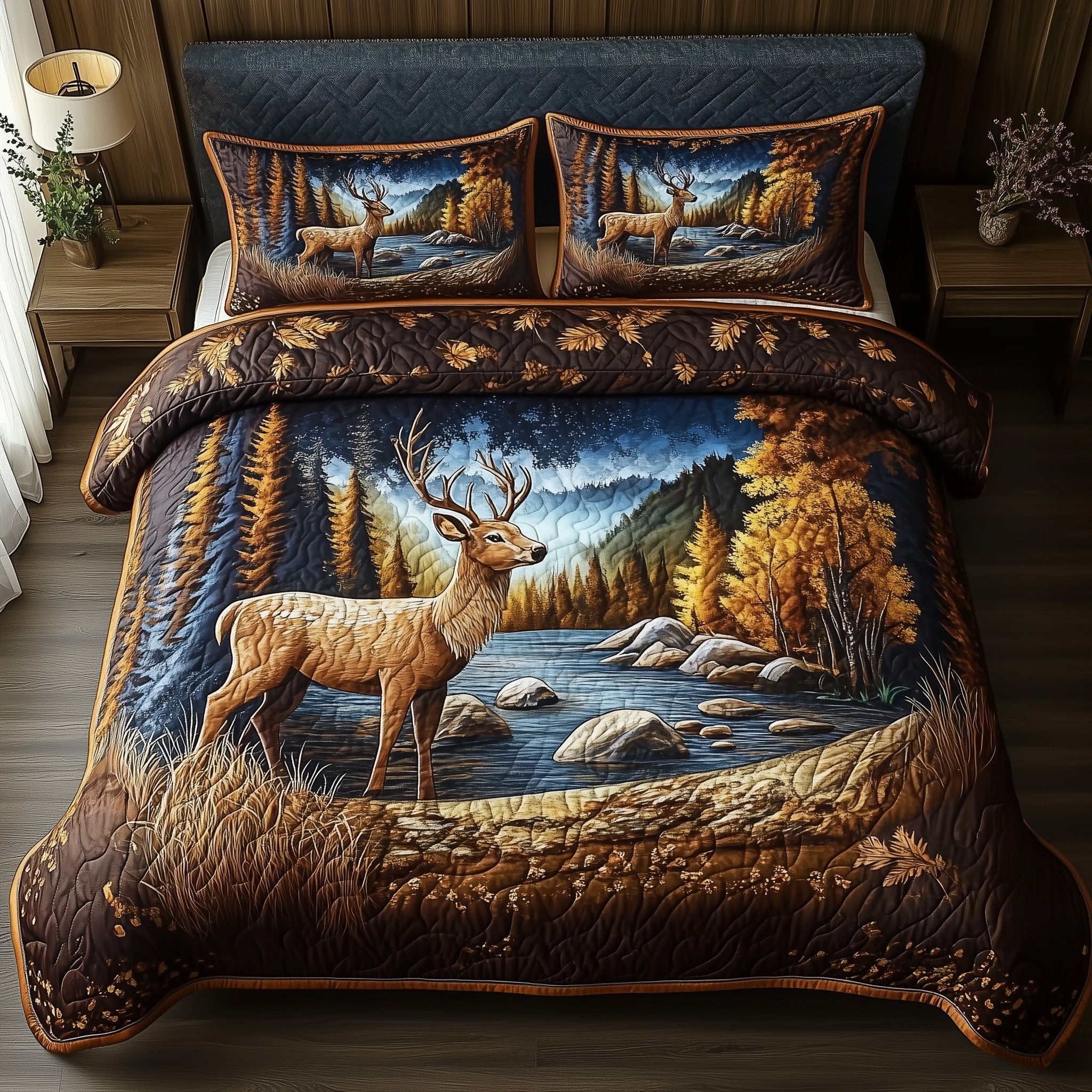 Rustic Stag Quilted Bedding Set Duvet Cover Bed Sheet Deer Gifts For Friends