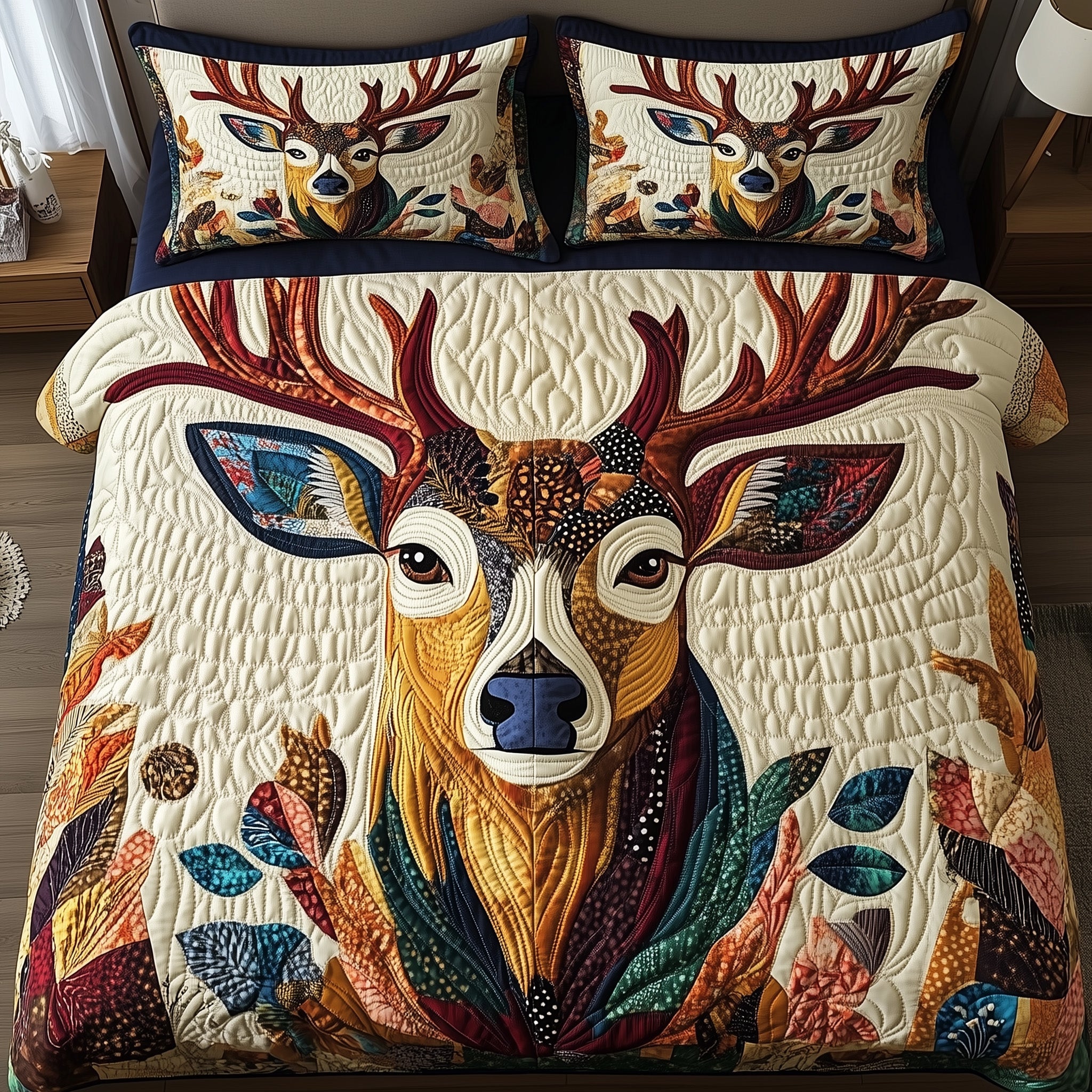Rustic Stag Quilted Bedding Set Duvet Cover Bed Sheet Deer Hunters Gifts For Husband