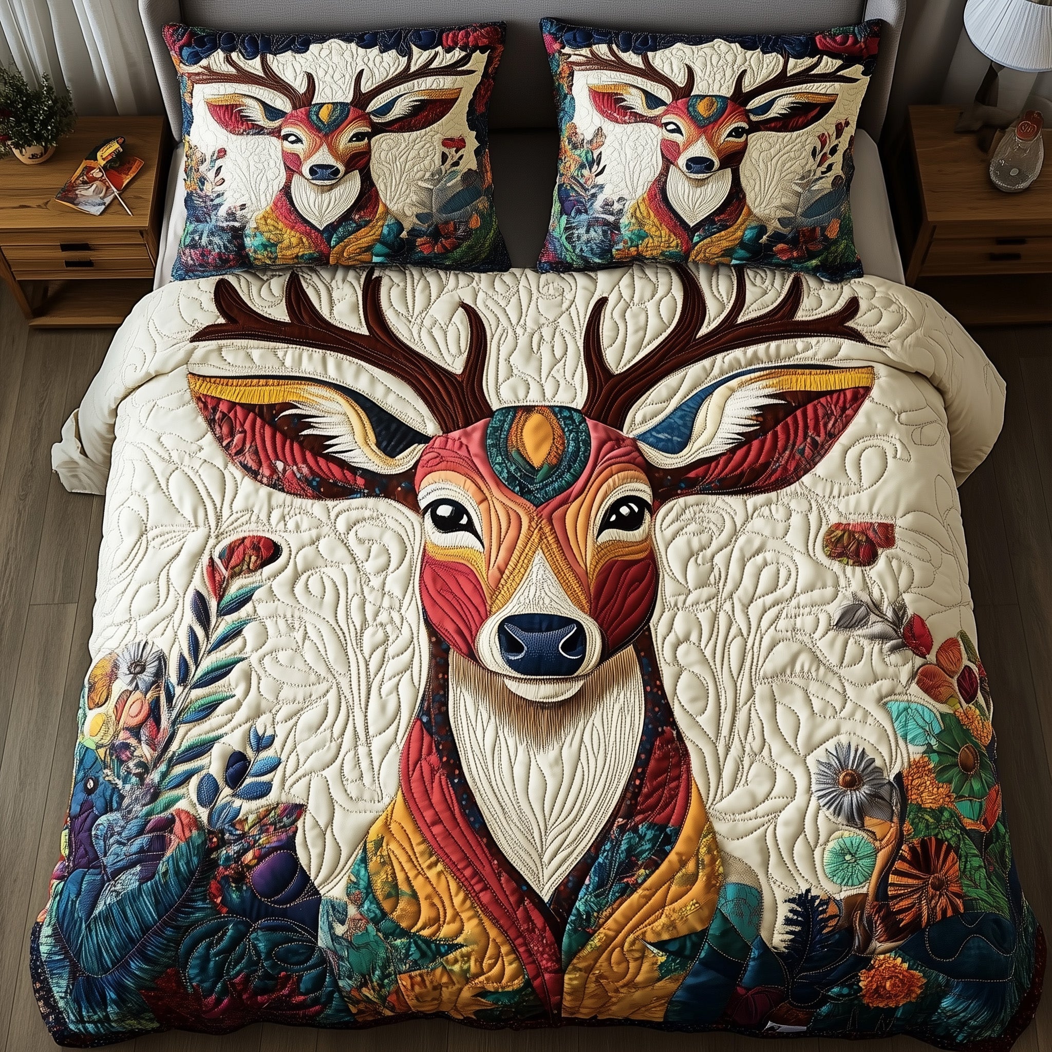 Rustic Stag Quilted Bedding Set Duvet Cover Bed Sheet Deer Hunters Gifts For Son