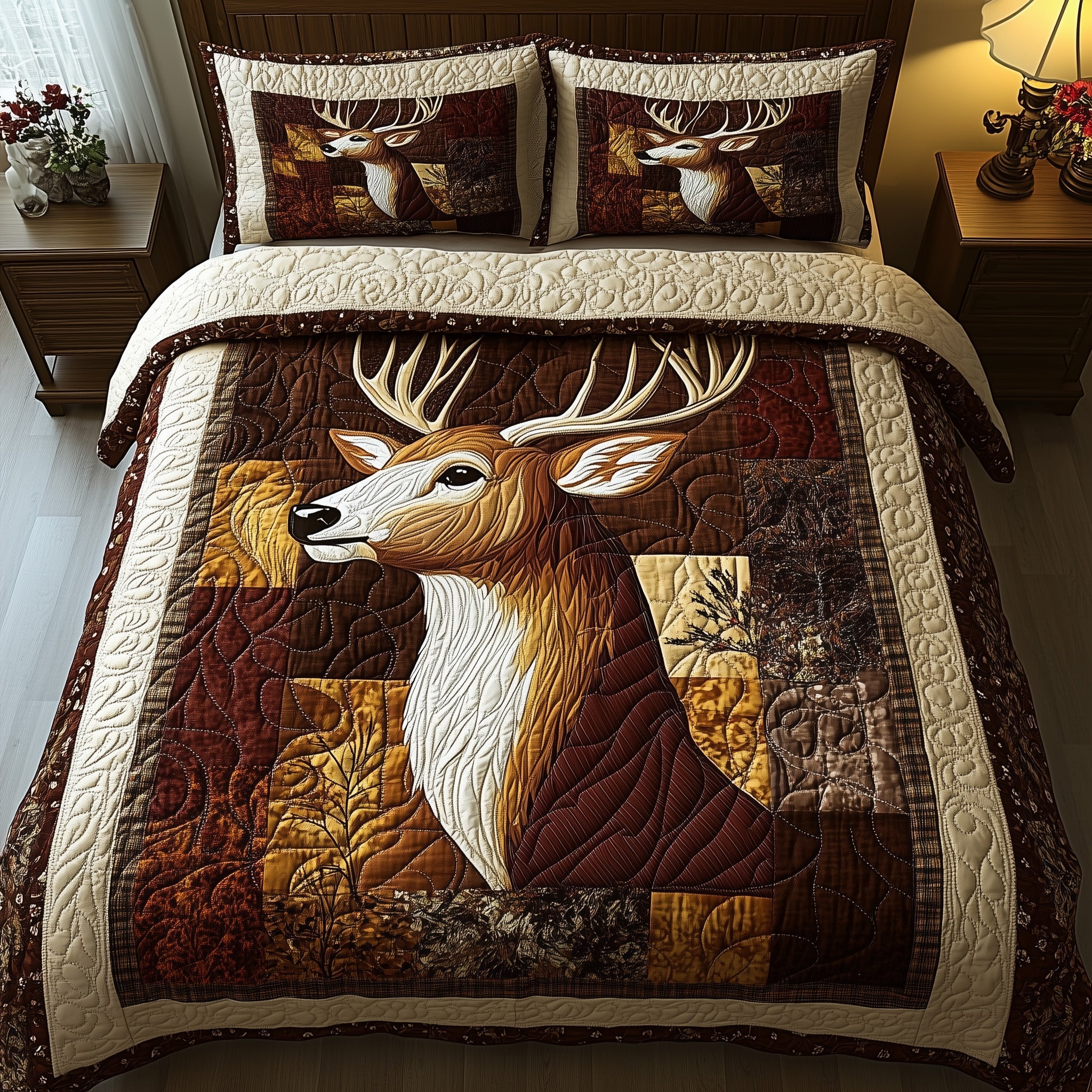 Rustic Stag Quilted Bedding Set Duvet Cover Bed Sheet Deer Related Gifts