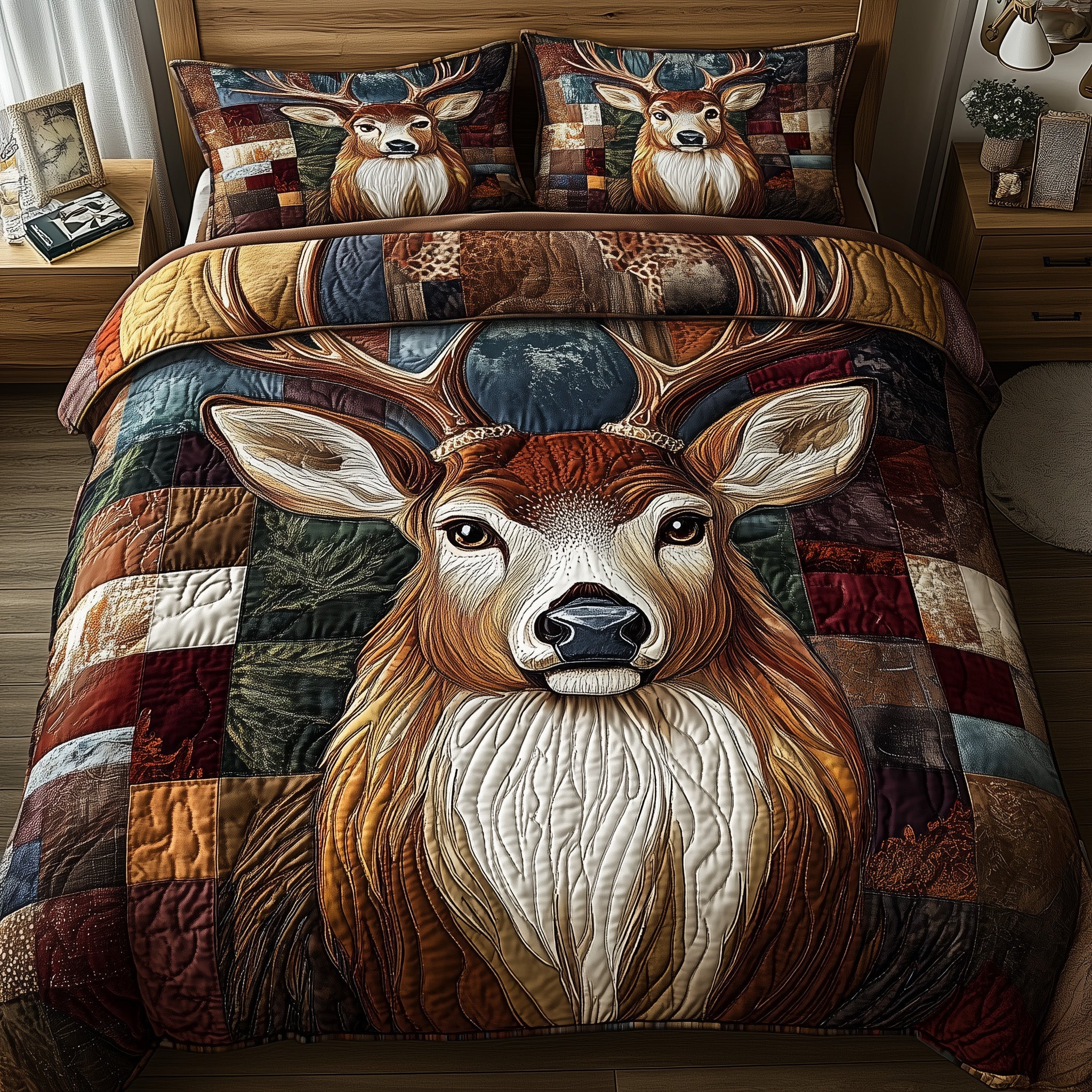 Rustic Stag Quilted Bedding Set Duvet Cover Bed Sheet Great Gifts For Deer Hunters