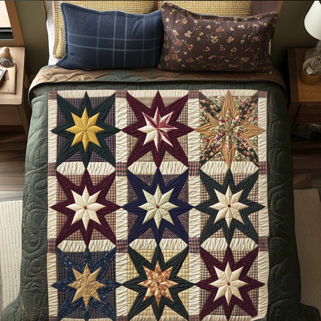 Rustic Starburst Quited Bedding Set Elegant Bed Linen Set for Cozy Nights