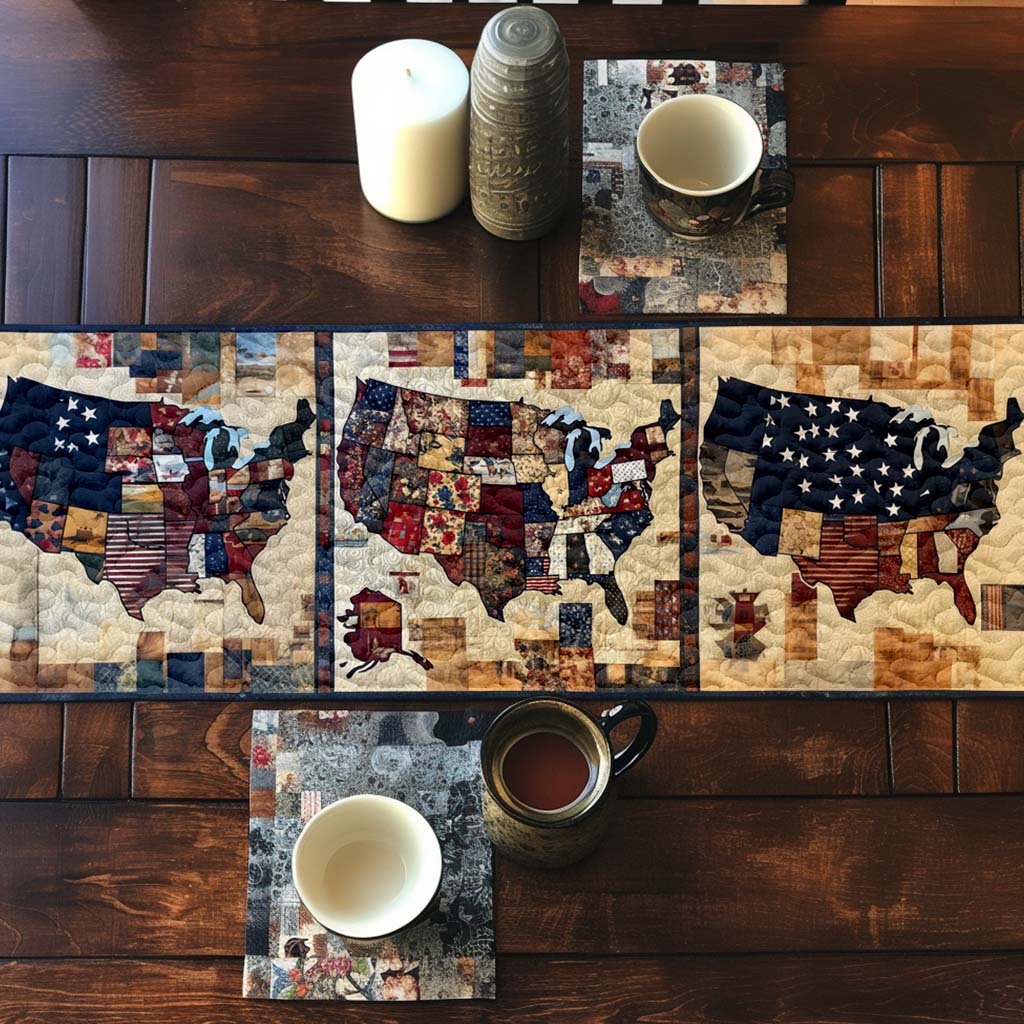 Rustic States Quilted Table Runner Dining Decor Patriotic Gifts For Men