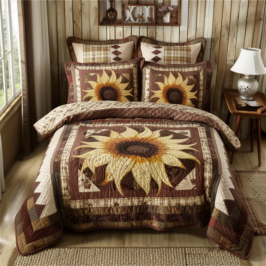 Rustic Sun Quilted Bedding Set Bed Decorations Sunflower Birthday Gifts