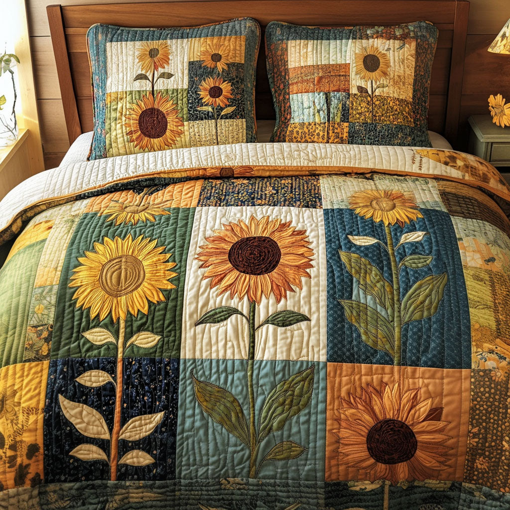 Rustic Sun Quilted Bedding Set Bedroom Decorations Sunflower Gifts For Friends