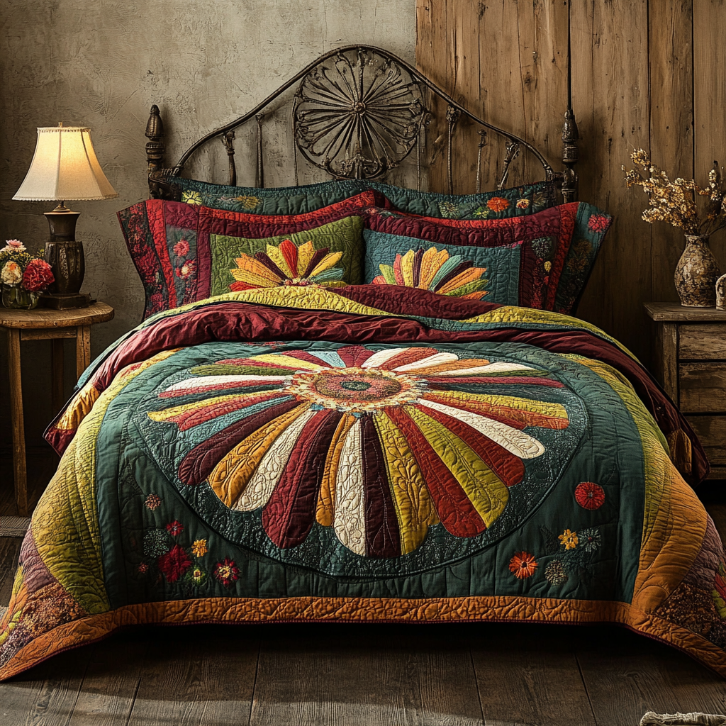 Rustic Sunflower Charm Quilted Bedding Set Cozy Comforter Set for Winter Warmth
