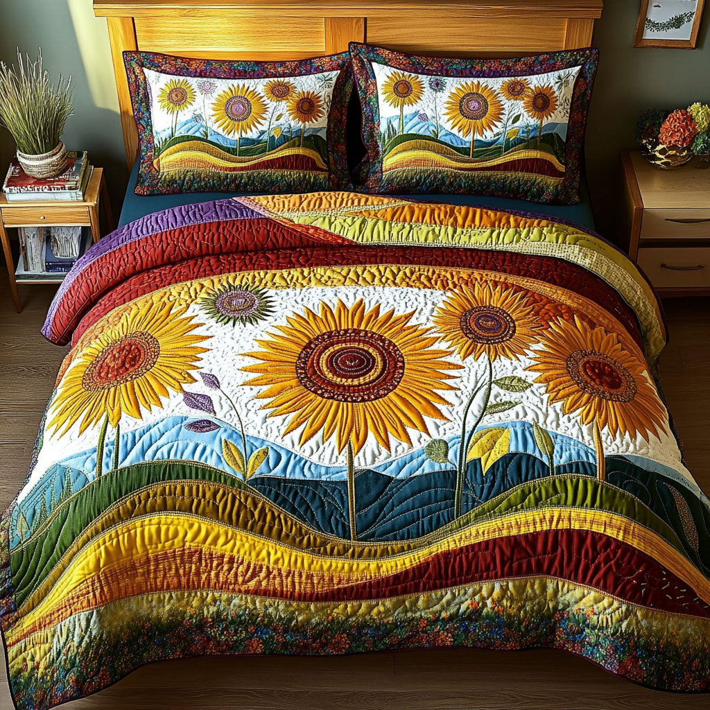 Rustic Sunflower Charm Quilted Bedding Set Cute Room Decor Sunflower Presents