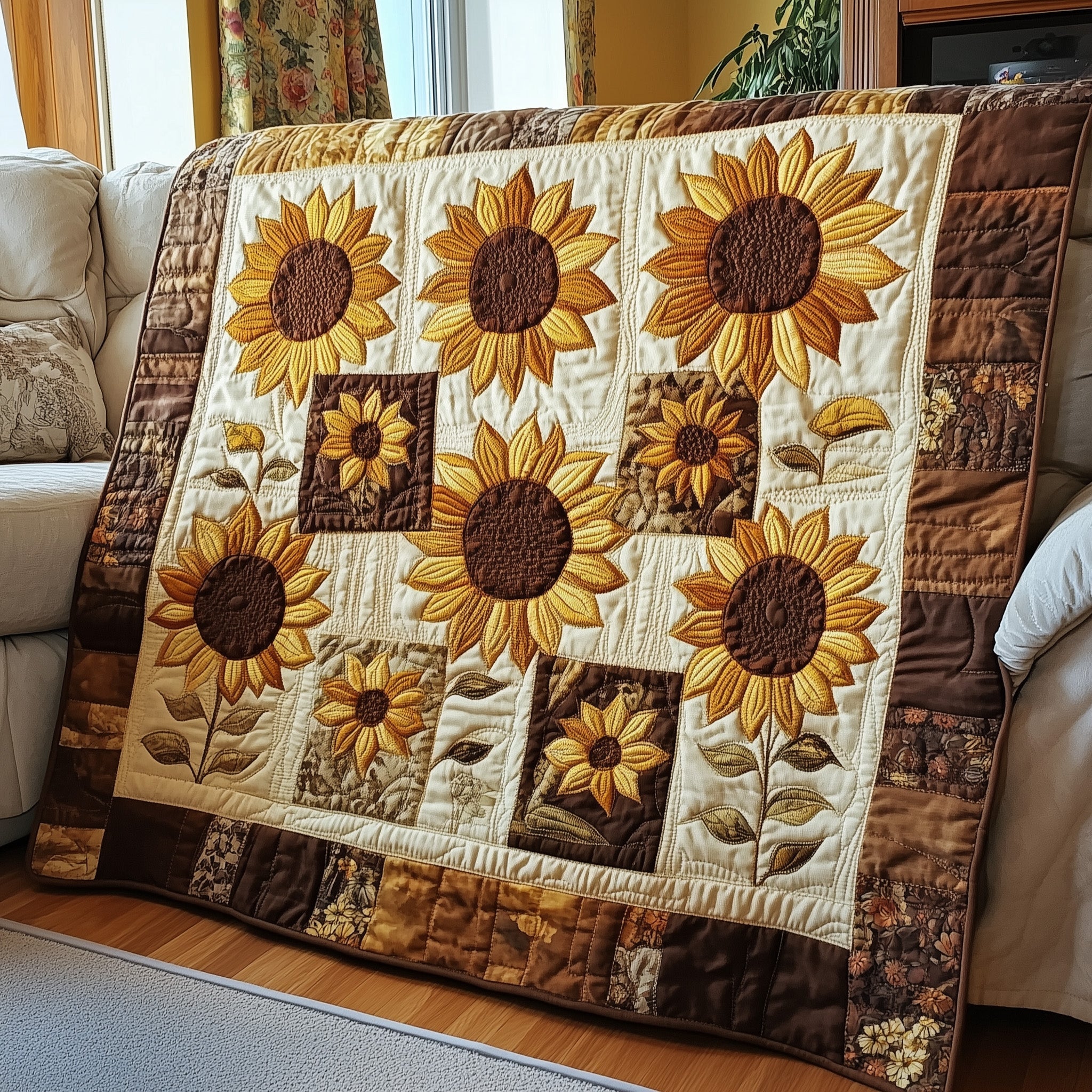 Rustic Sunflower Charm Quilted Blanket Merchandise Throw BlanketChristmas Gifts For Daughter From Mom