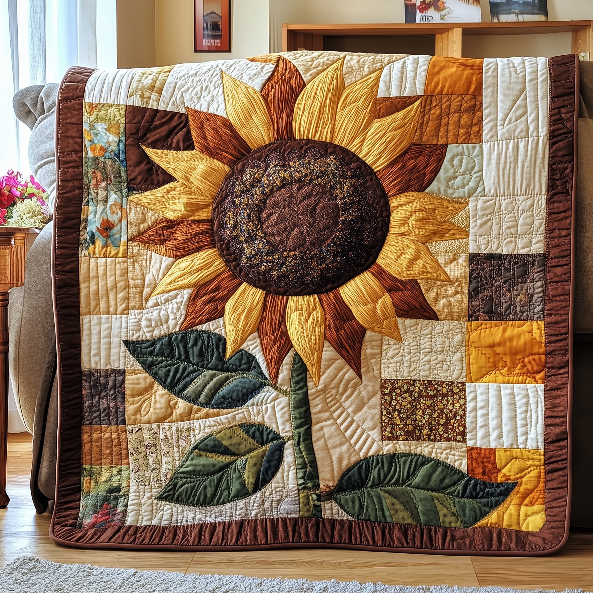 Rustic Sunflower Charm Quilted Blanket Merchandise Throw BlanketDad Gifts From Daughter For Christmas