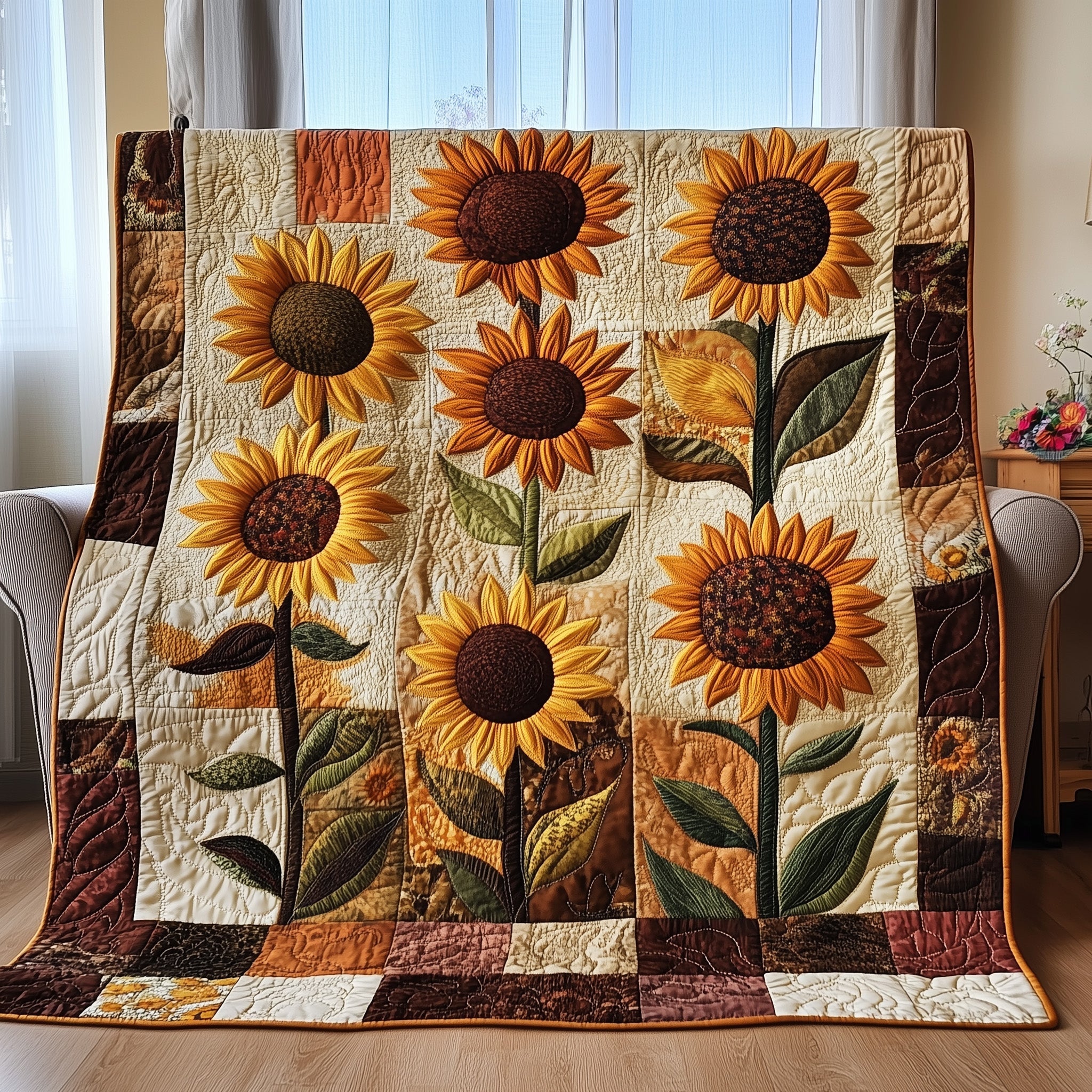 Rustic Sunflower Charm Quilted Blanket Merchandise Throw BlanketMom And Daughter Gift Ideas