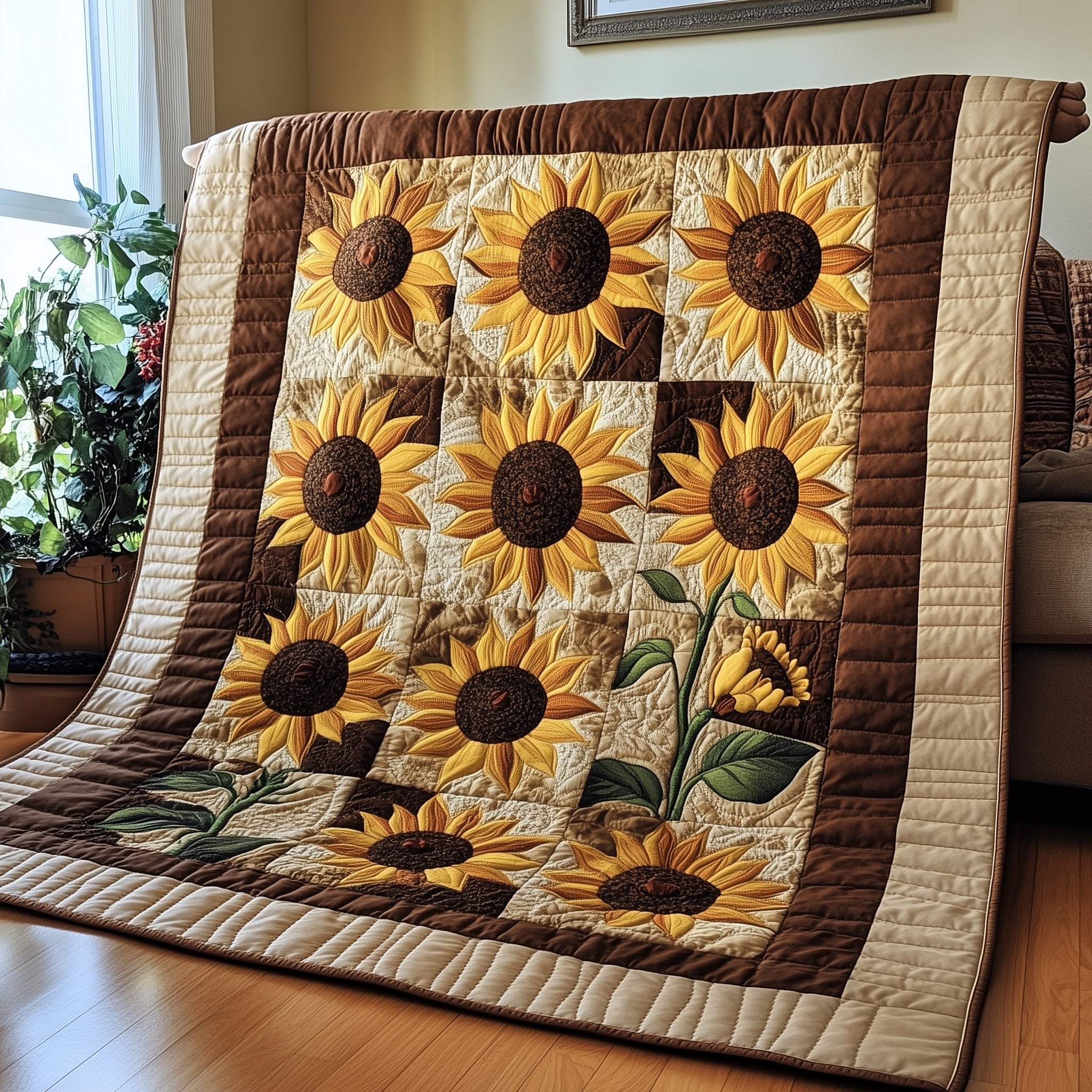 Rustic Sunflower Charm Quilted Blanket Merchandise Throw BlanketMother Daughter Xmas Gifts
