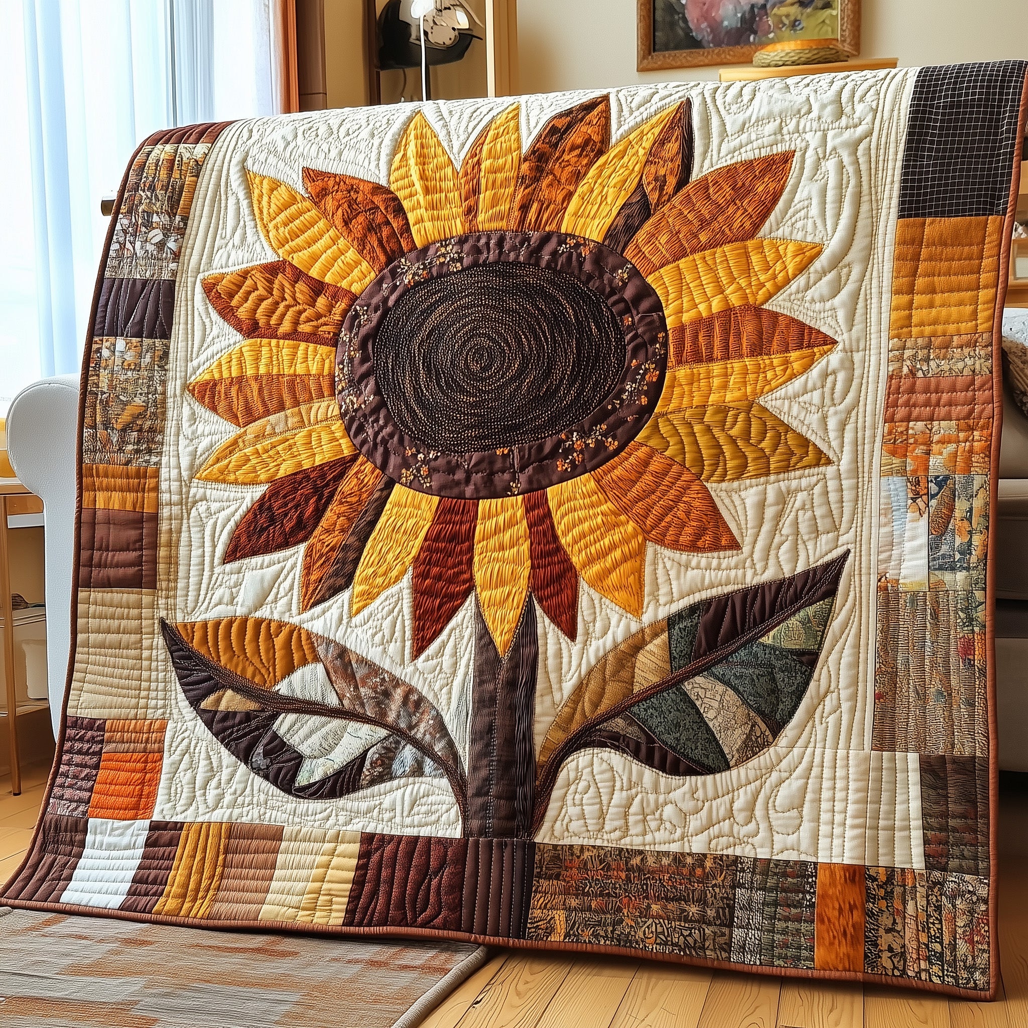 Rustic Sunflower Charm Quilted Blanket Merchandise Throw BlanketXmas Gifts For Dad From Daughter