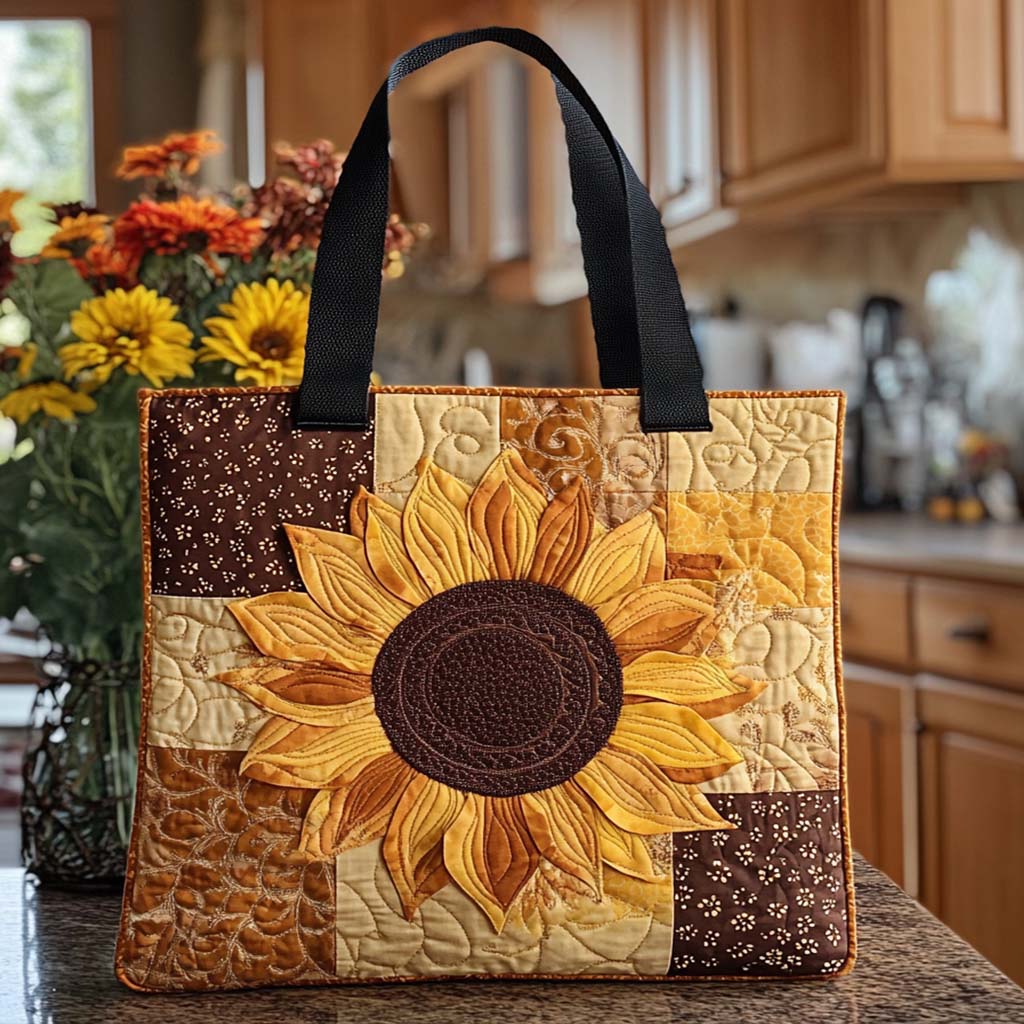 Rustic Sunflower Charm Quilted Tote Bag Sunflower Birthday Gifts