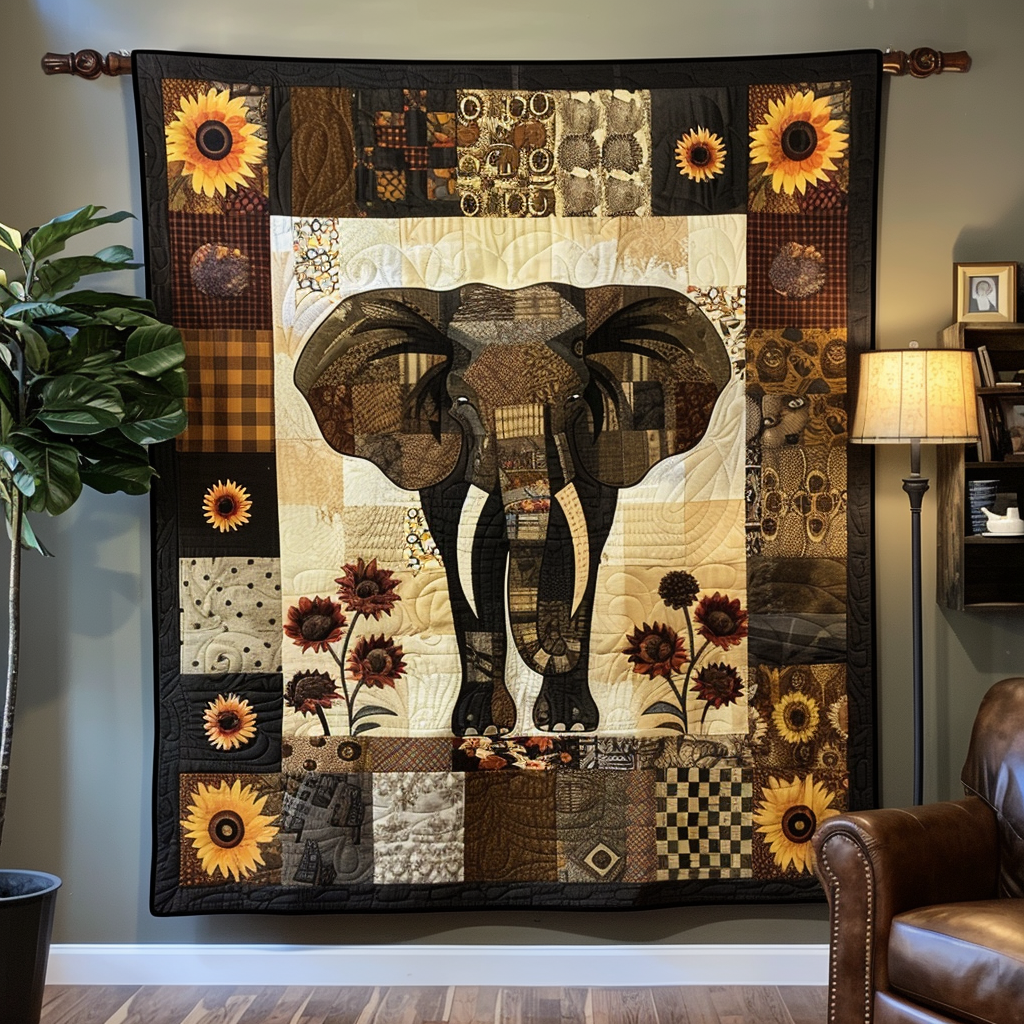 Rustic Sunflower Elephant Quilted Blanket Presents For Elephant Lovers