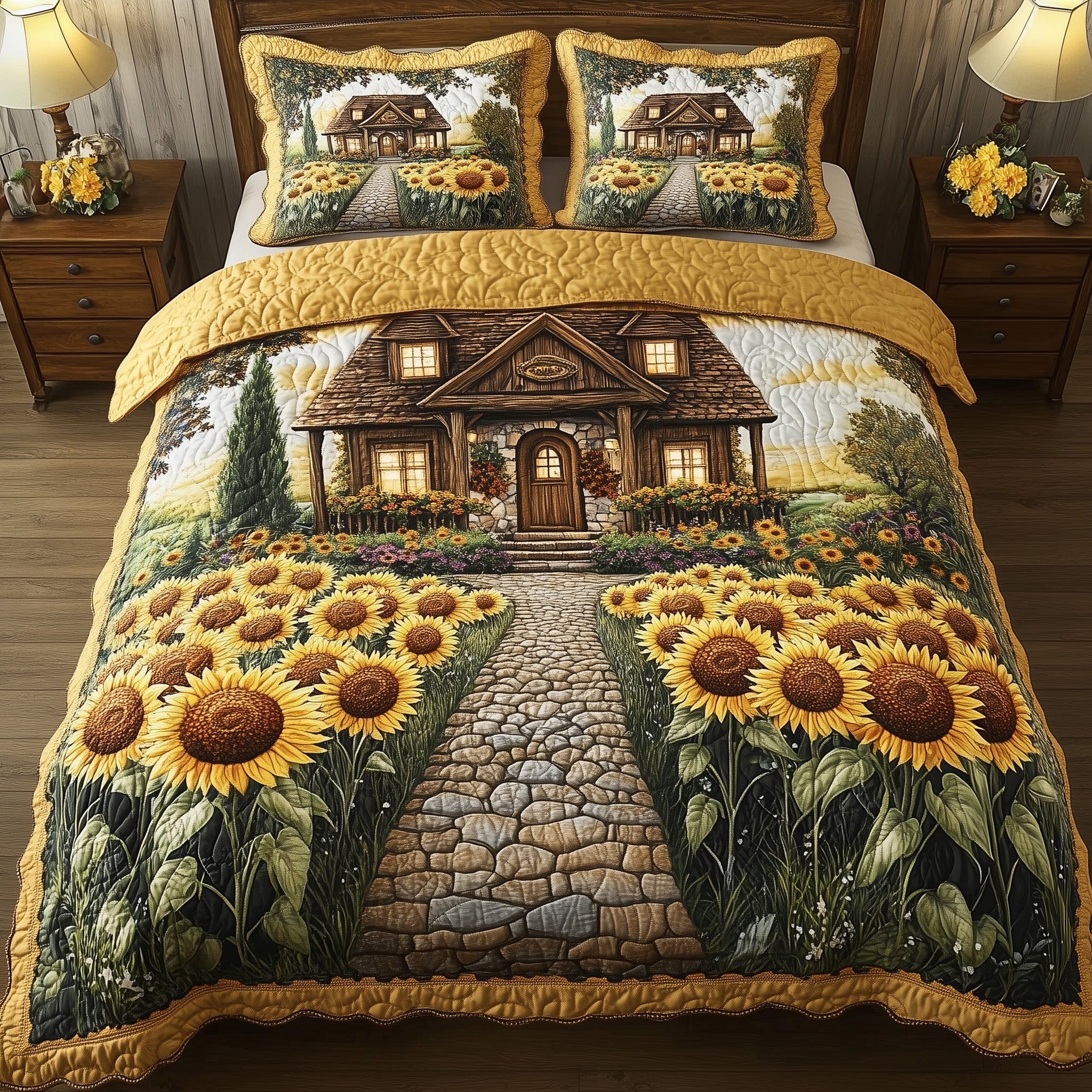Rustic Sunflower Haven Quilted Bedding Set Duvet Cover Merchandise House Warming Presents