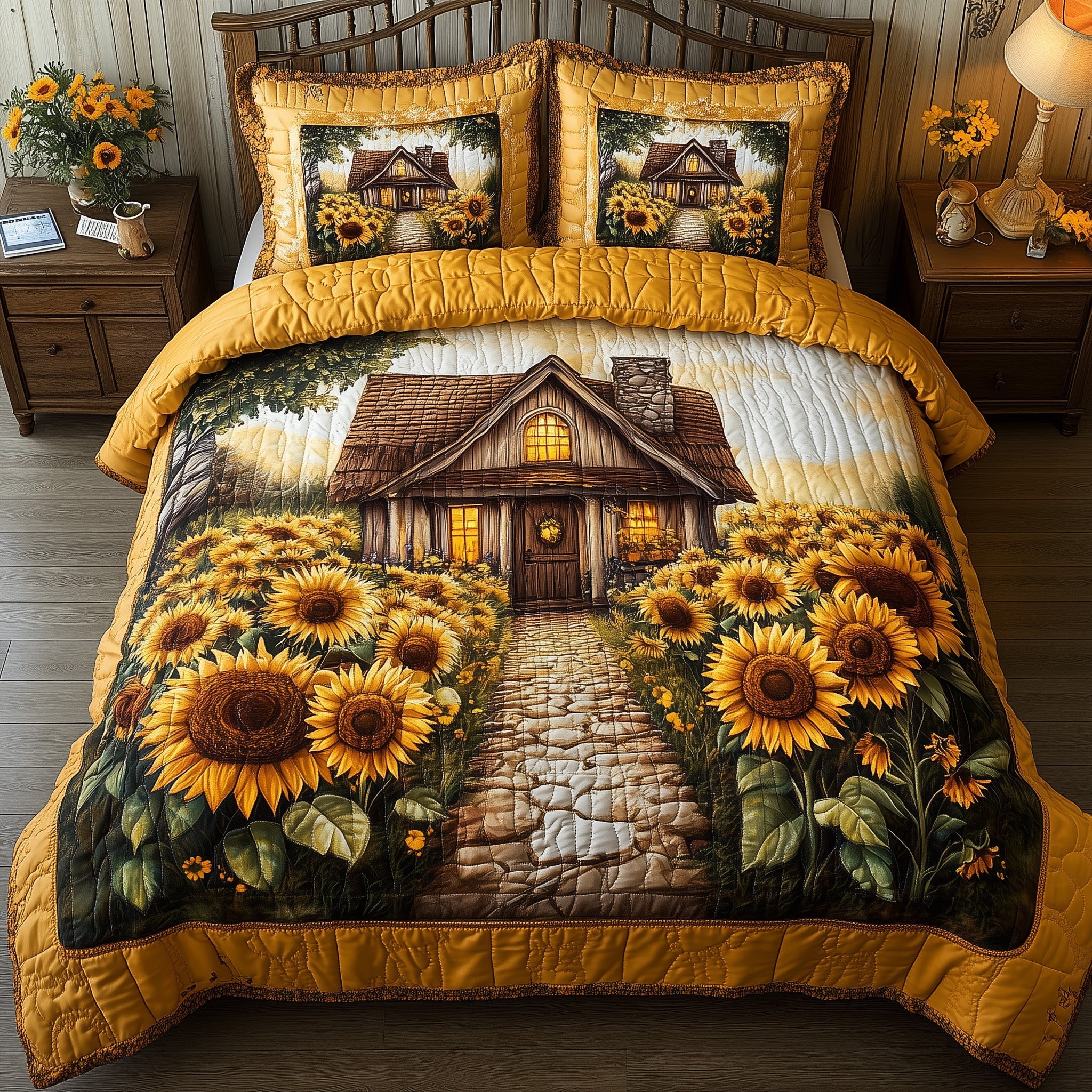 Rustic Sunflower Haven Quilted Bedding Set Duvet Cover Merchandise Thoughtful Housewarming Gifts
