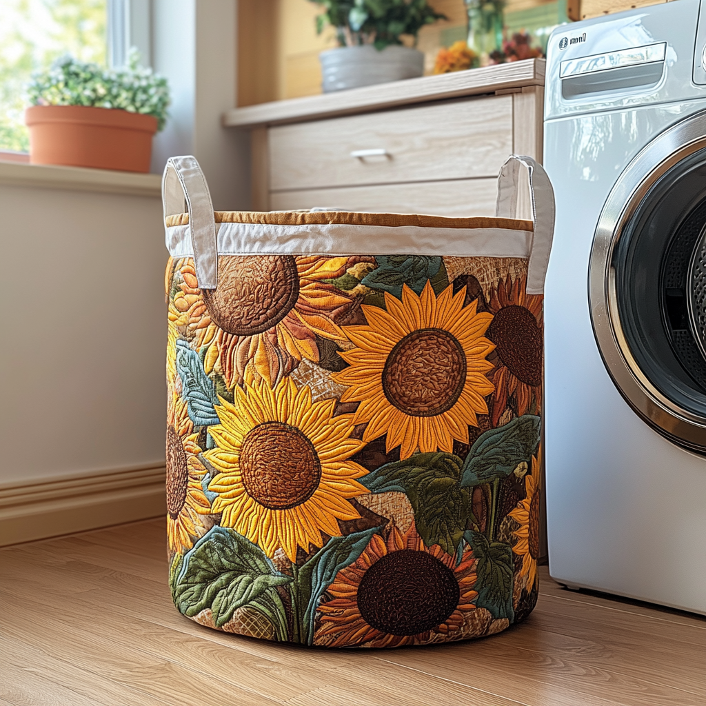 Rustic Sunflower Quilted Laundry Basket Gift Idea For Busy Families