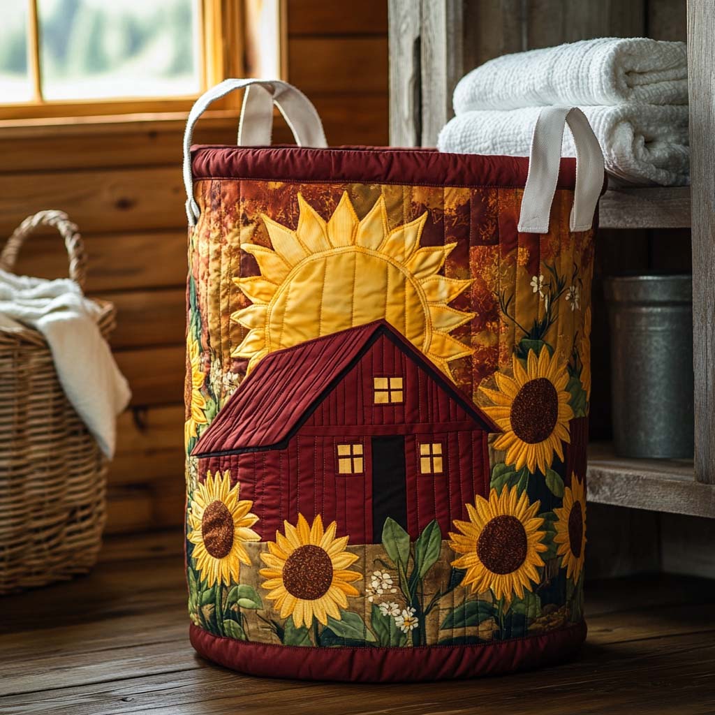Rustic Sunflower Quilted Laundry Basket Merch For Family