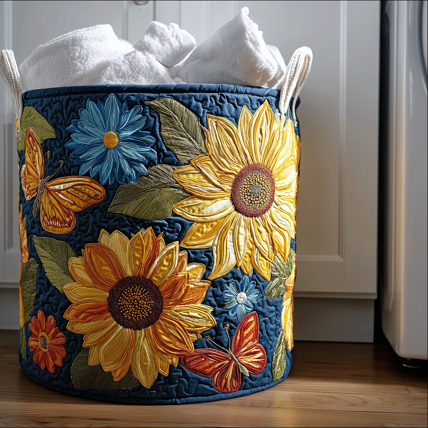 Rustic Sunflower Quilted Laundry Basket Valentine's Day Merch Gift