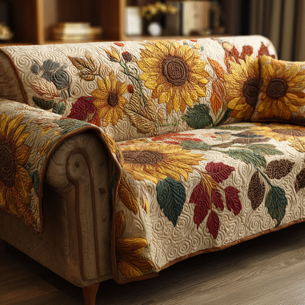 Rustic Sunflowers Quilted Sofa Cover Holiday Couch Covers Sunflower Gift Items