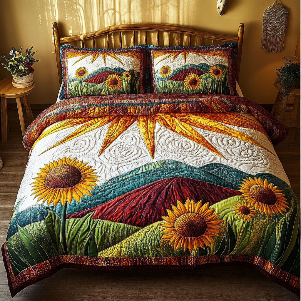 Rustic Sunlight Symphony Quilted Bedding Set Bed Decor Ideas Sunflower Items For Gifts