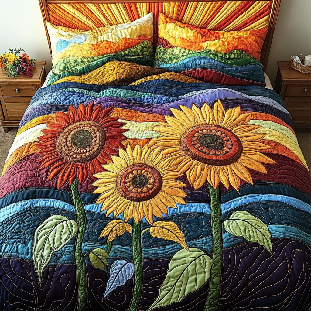 Rustic Sunlight Symphony Quilted Bedding Set Elegant Bedding Set Gift for Newlyweds