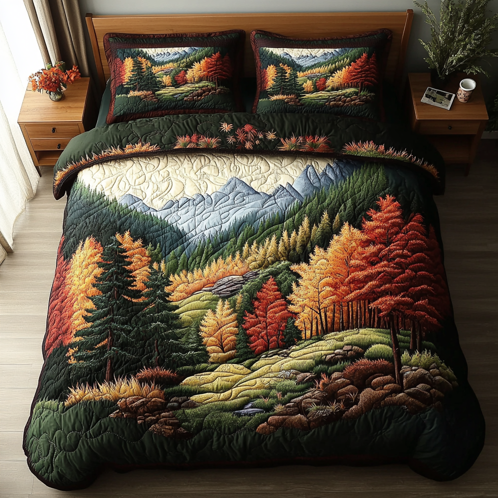 Rustic Sunset Quilted Bedding Set Bed Decor Autumn Gifts Items