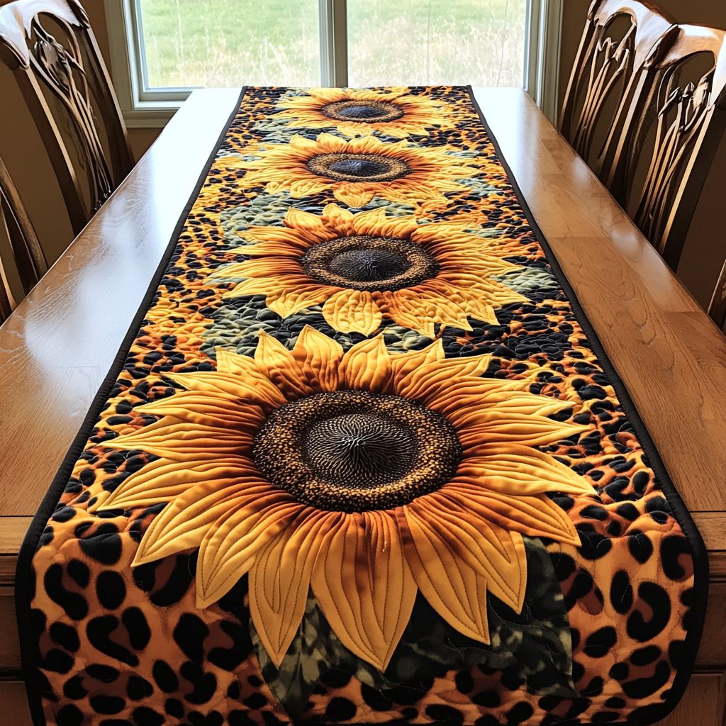 Rustic Sunshine Quilted Table Runner Dinner Table Decor Sunflower Gift Items