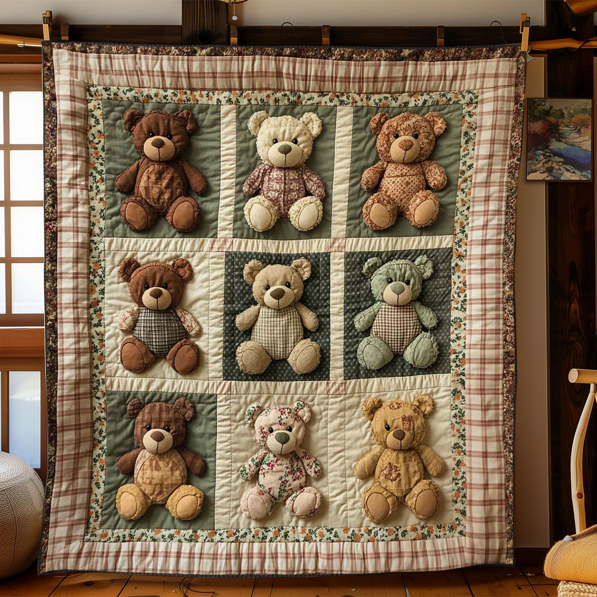 Rustic Teddy Bear Quilt Elegant Quilt Blanket for Relaxing Evenings