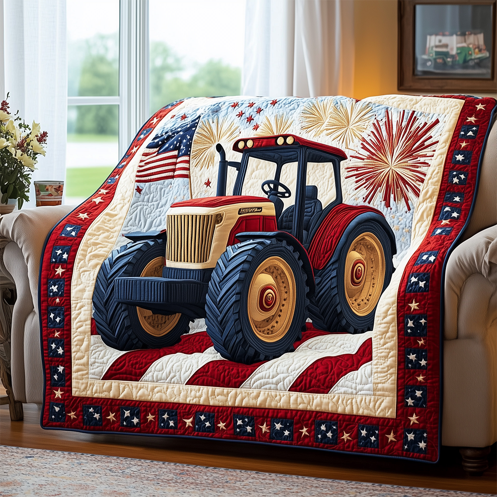 Rustic Tractor Quilted Blanket Patriotic Farmhouse Farmer Tractor Gifts For Dad
