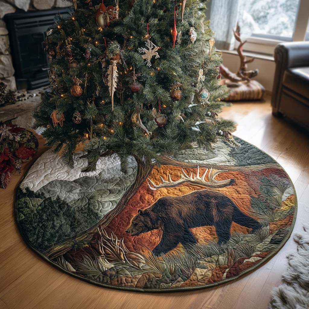 Rustic Trail Christmas Quilted Tree Skirt Luxury Quilted Christmas Tree Skirt for Family Celebration