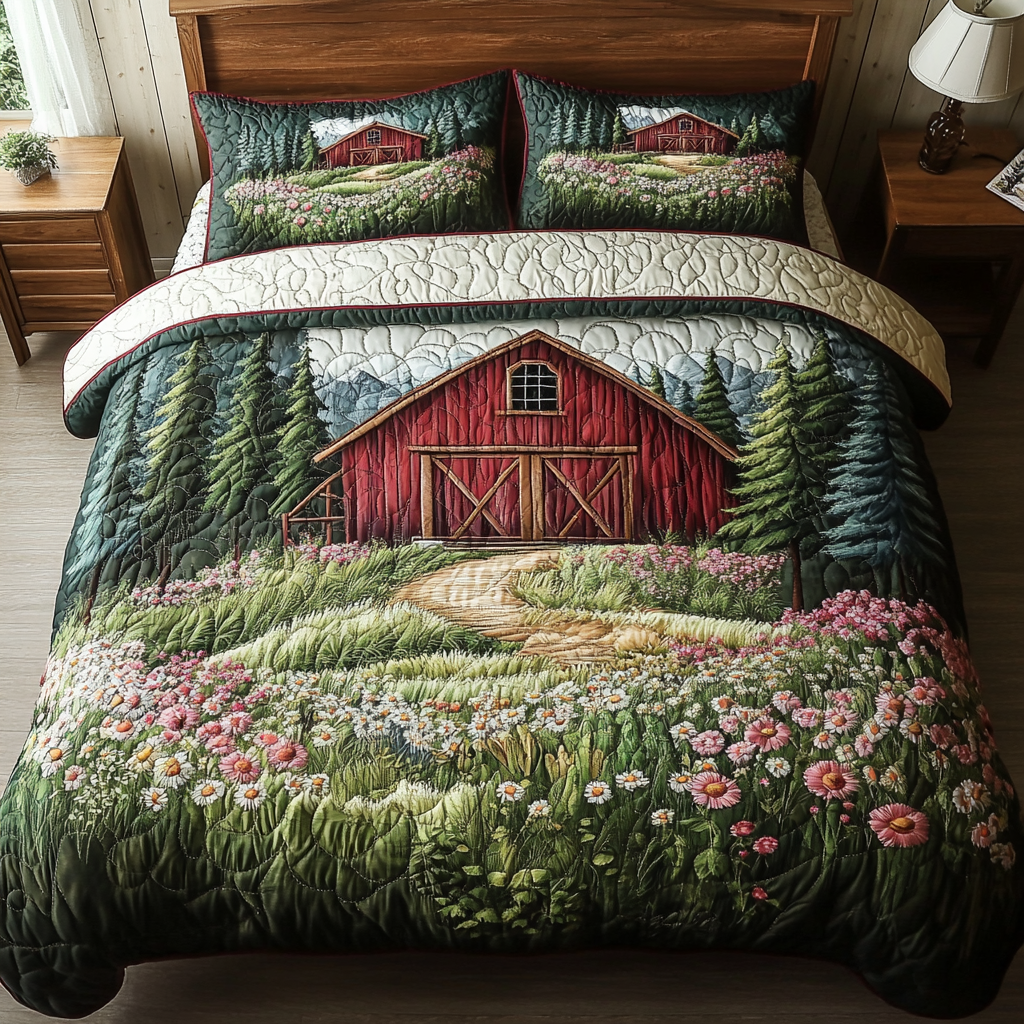 Rustic Trail Quilted Bedding Set Beautiful Printed Bedding Set for Home Aesthetics