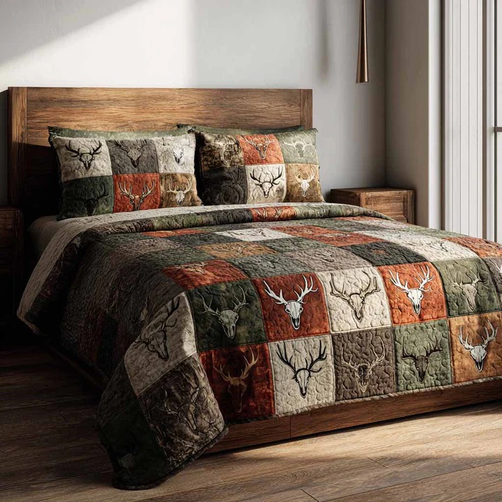 Rustic Trail Quilted Bedding Set Western Cabin Bedroom Decor Cozy Gift For Nature Lovers