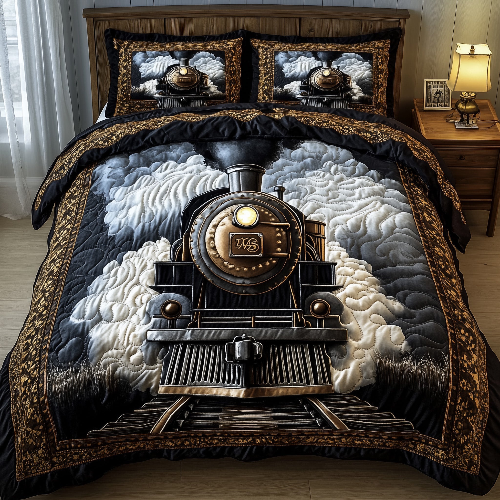 Rustic train Quilted Bedding Set Duvet Cover Merchandise Unique Train Gifts