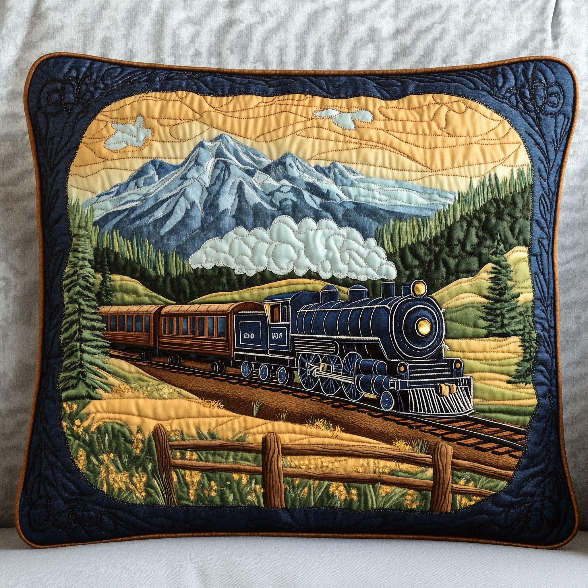 Rustic Train Quilted Pillow Case Gift For Mom