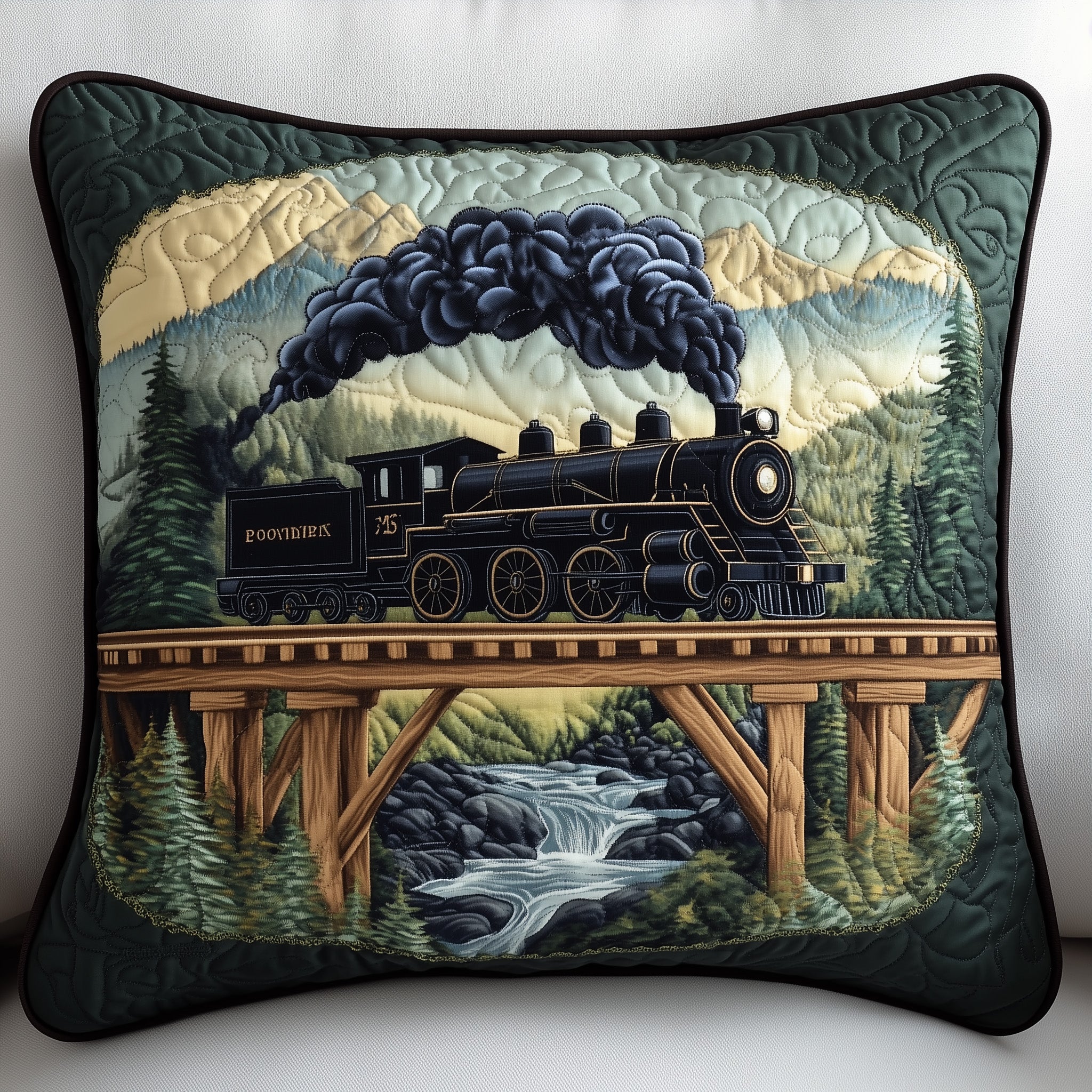 Rustic Train Quilted Pillow Case Square Pillow Cushion CoverPresents For Train Enthusiasts