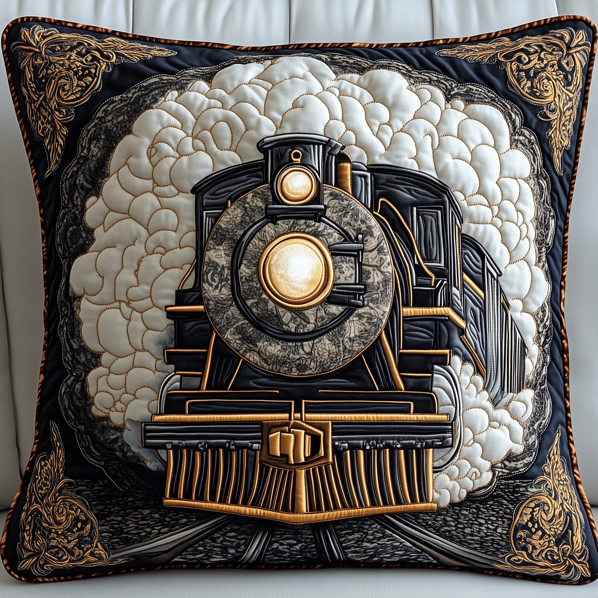 Rustic Train Quilted Pillow Case Square Pillow Cushion CoverTrain Gifts For Him