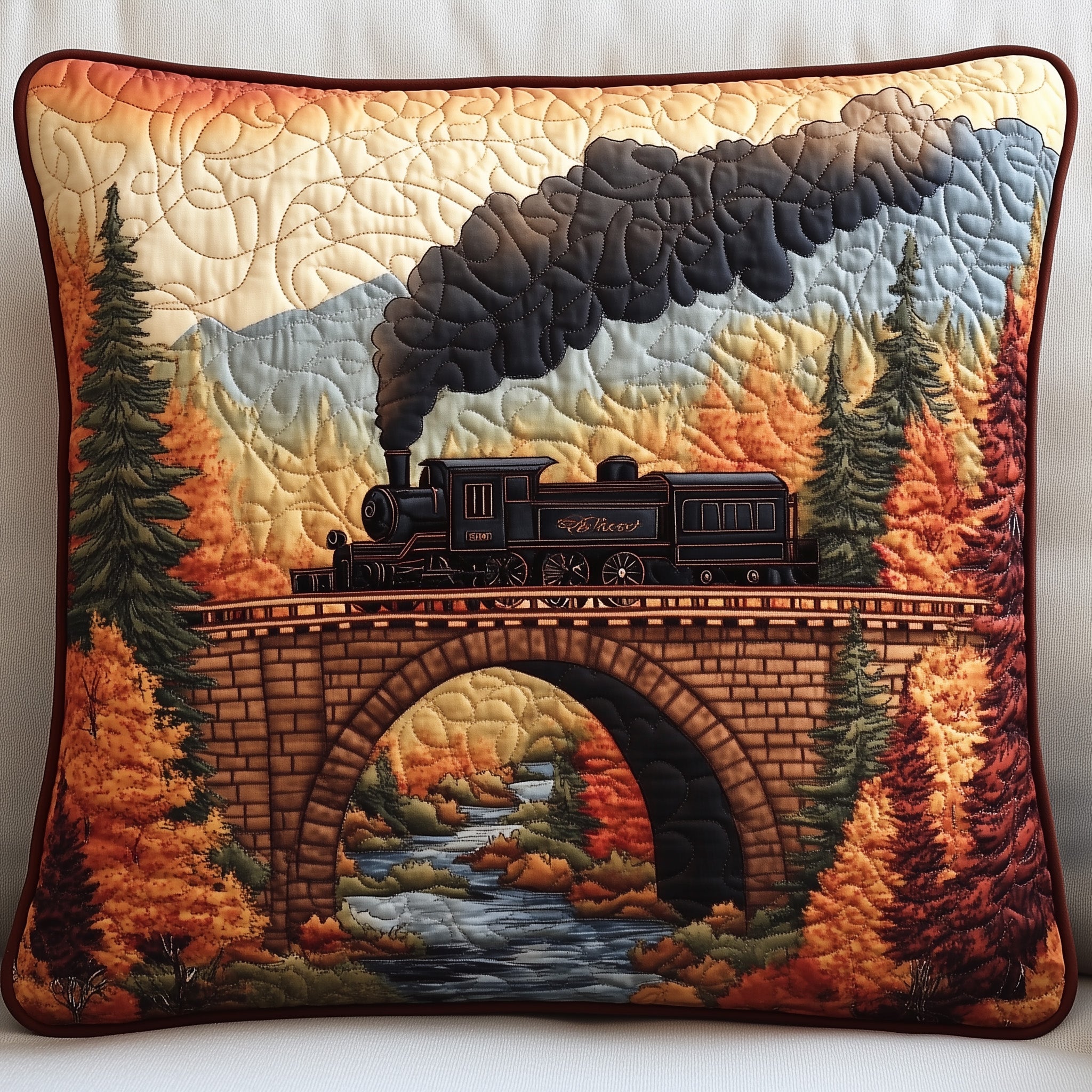 Rustic Train Quilted Pillow Case Square Pillow Cushion CoverTrain Presents Christmas