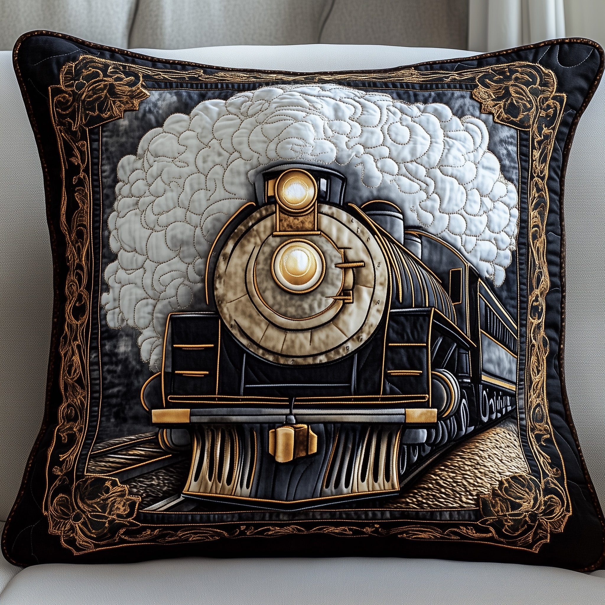 Rustic Train Quilted Pillow Case Square Pillow Cushion CoverTrain Related Gifts