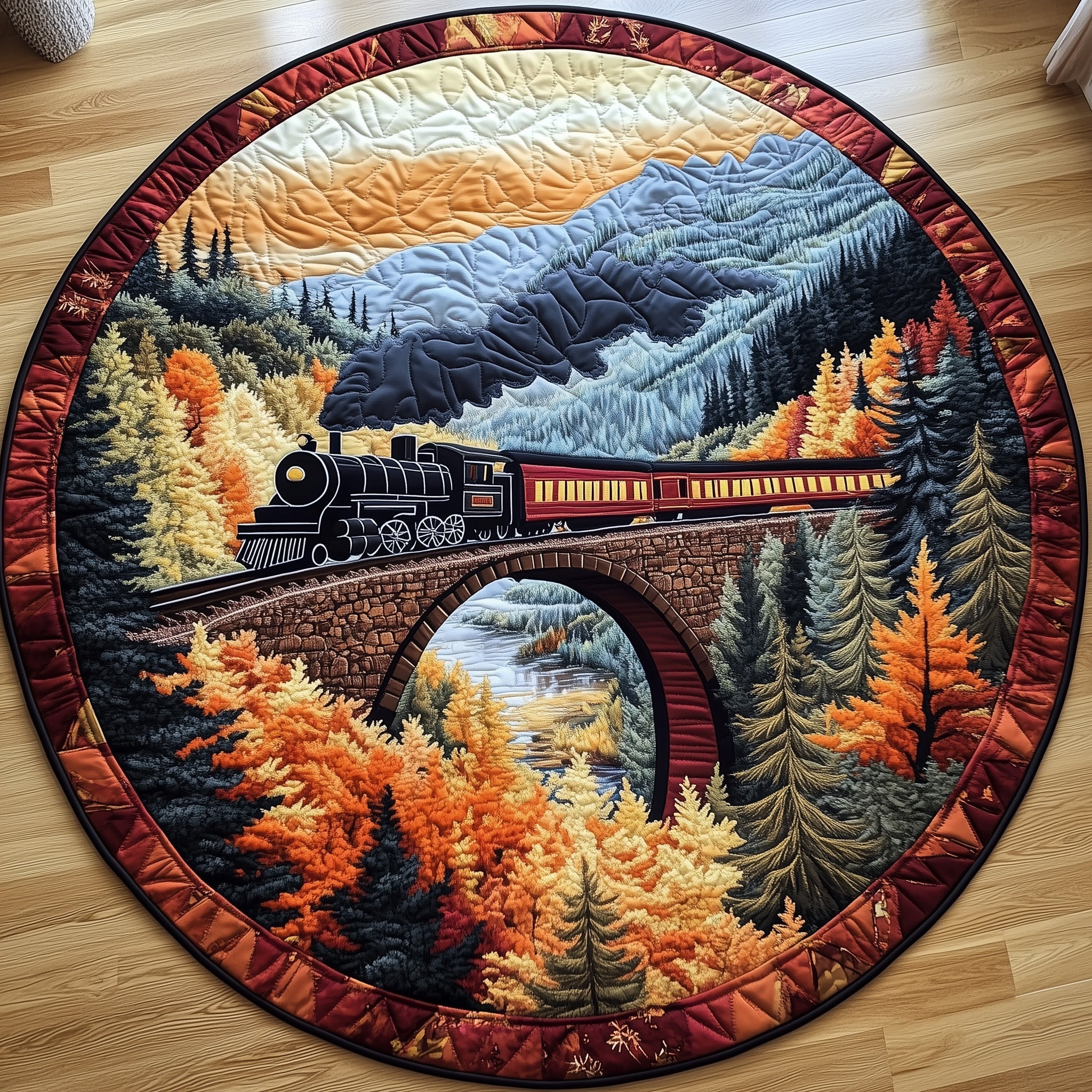 Rustic Train Quilted Round Mat Gftohd7492 Gift For Kids