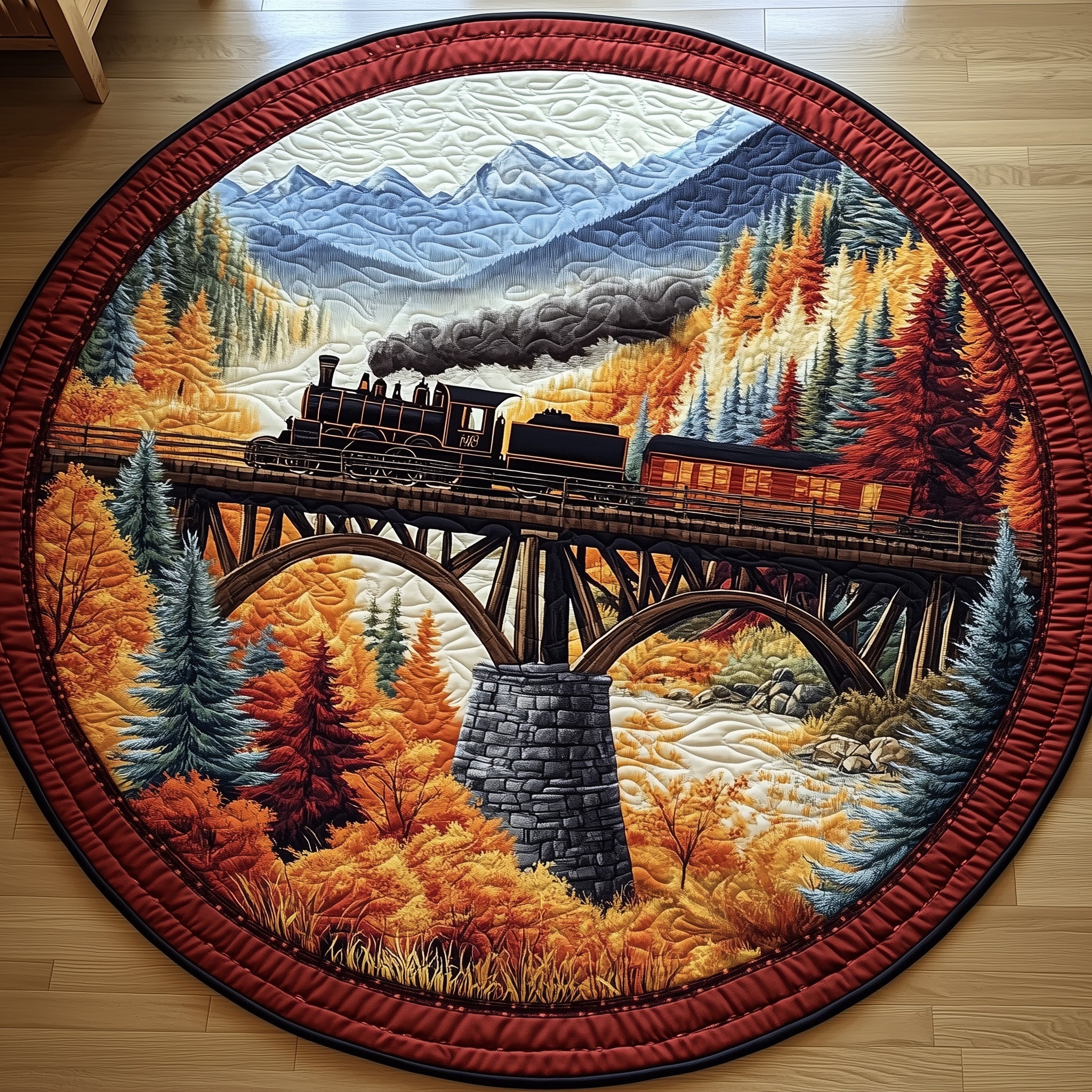 Rustic Train Quilted Round Mat Gftohd7493 Halloween Gift