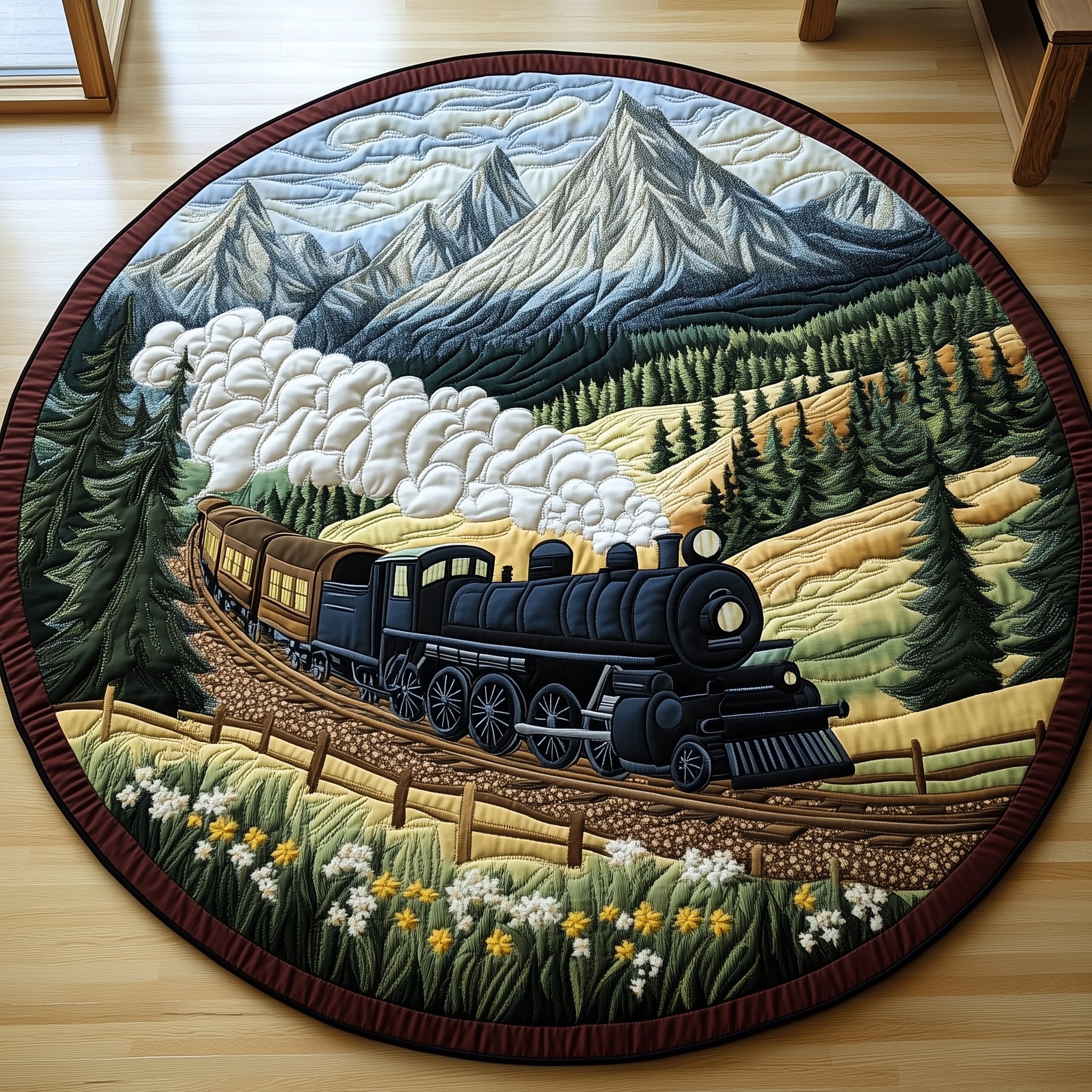 Rustic Train Quilted Round Mat Gftohd7494 Gift For Girlfriend