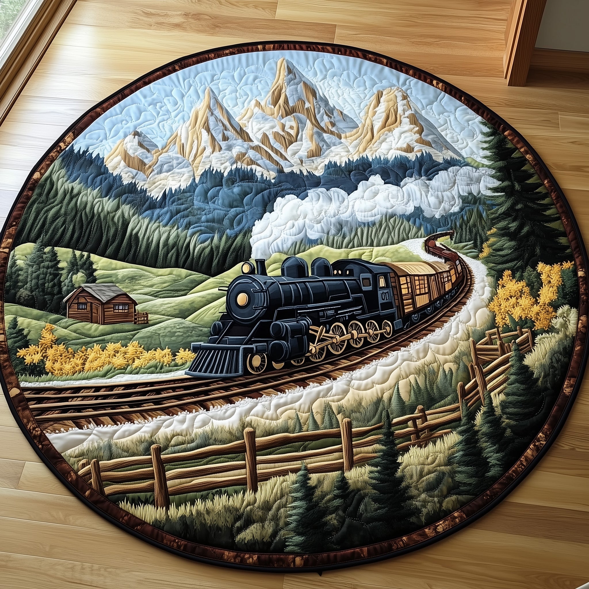 Rustic Train Quilted Round Mat Gftohd7495 Gift For Mom